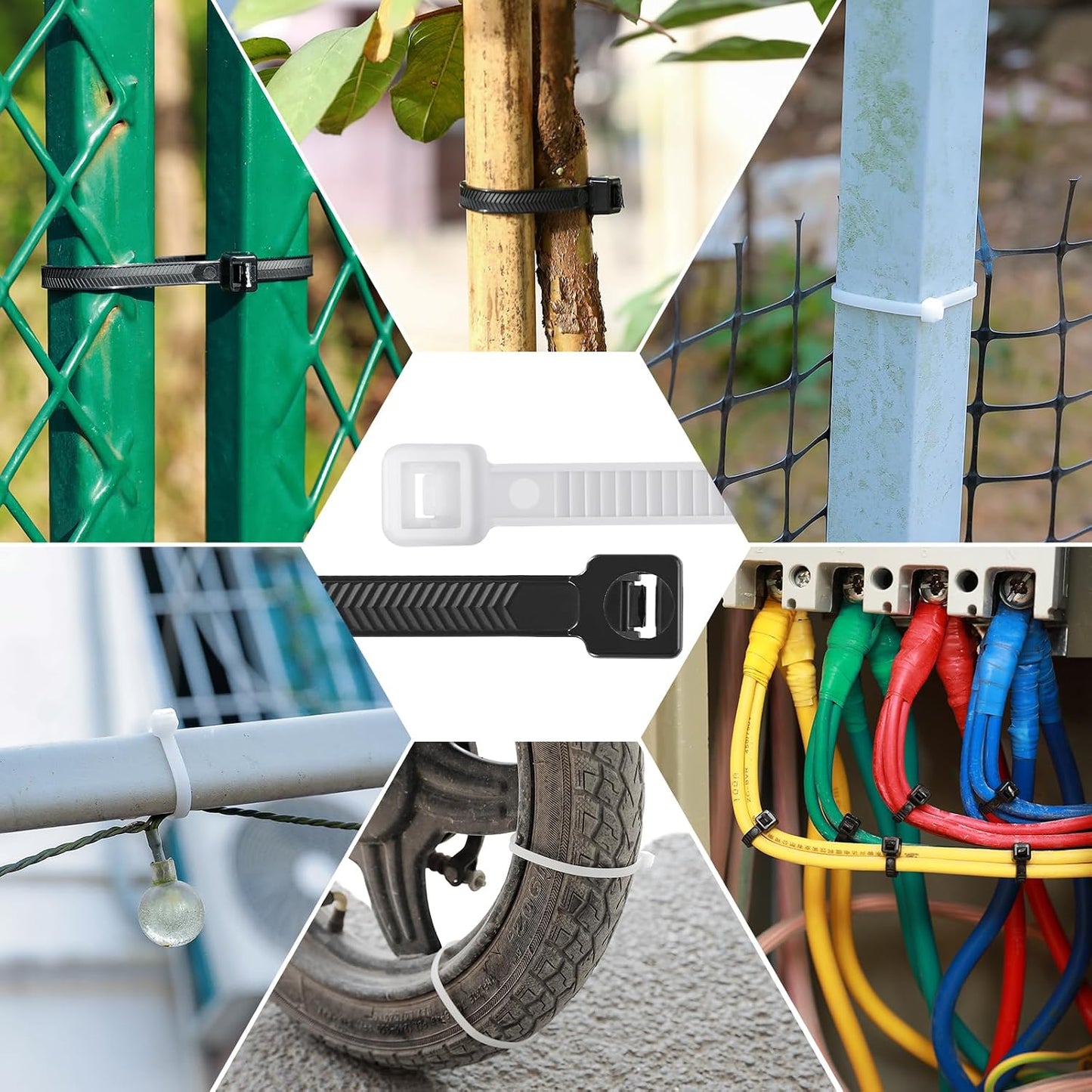 Zip Ties Heavy Duty 12+12 inch,V-Shaped Toothed Double Sided With 200 LBS Tensile Strength Cable Ties ，Extra Large Wire Ties Adjustable Nylon Tie Wraps for Indoor Outdoor Black and White（100 Pack）