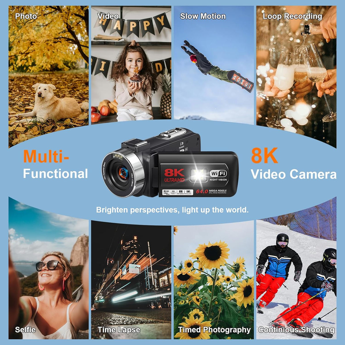 8K 64MP Video Camera Camcorder 18X Zoom WiFi IR Night Vision Camcorders | 3.0'' Touch Screen Webcam Vlogging Camera for YouTube with 64GB SD Card, 2 Batteries, Remote Control, Mic and Stabilizer