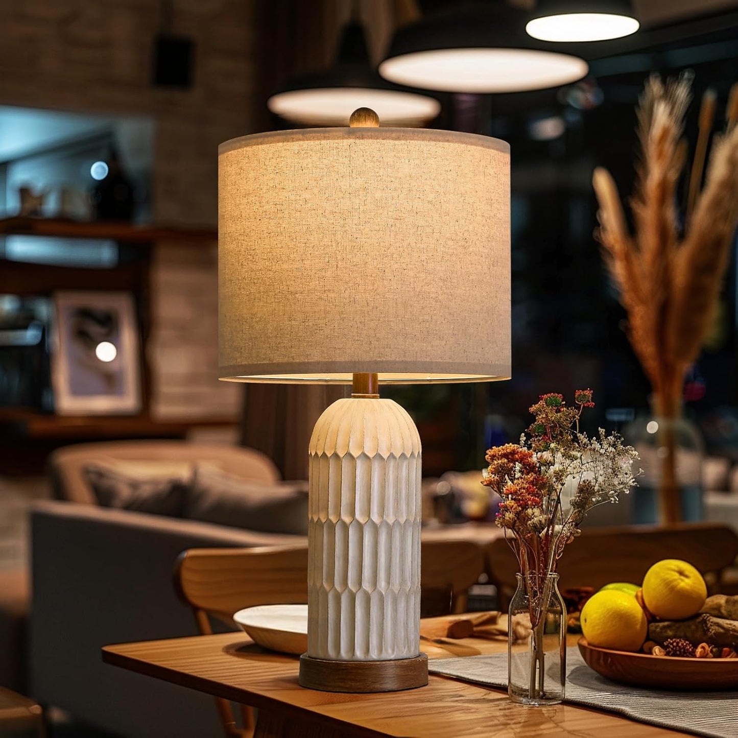 22" Bedside Table Lamps Set of 2, Farmhouse Lamp with USB A+C, Brown | Vintage Nightstand Lamp for Bedroom, Retro Design, Home decor for living Room, Nursery, Home Office, End Side table, Hallway