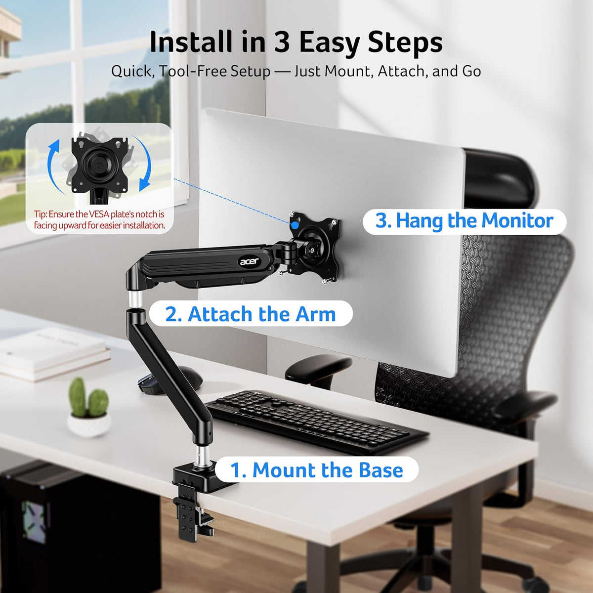 Acer Single Monitor Mount, Fully Adjustable Monitor Arm Fits 17-34" Screens
