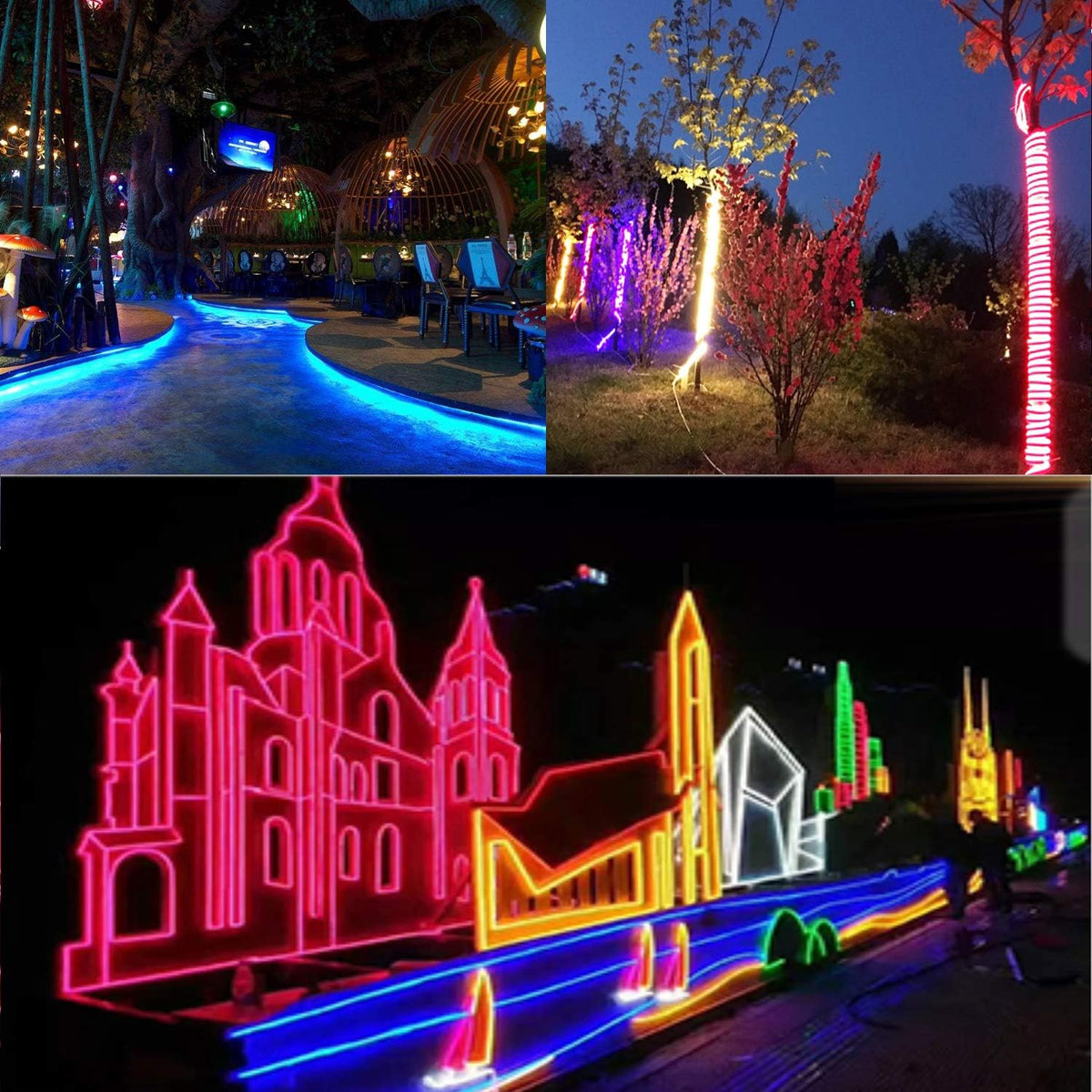 360° Neon Led Type AC 110-120V 360 Degree NEON LED Light Strip, Flexible/Waterproof/Dimmable/Multi-Modes LED Rope Light + Remote for Home/Garden/Building Decor (98.4ft/30m, Green)