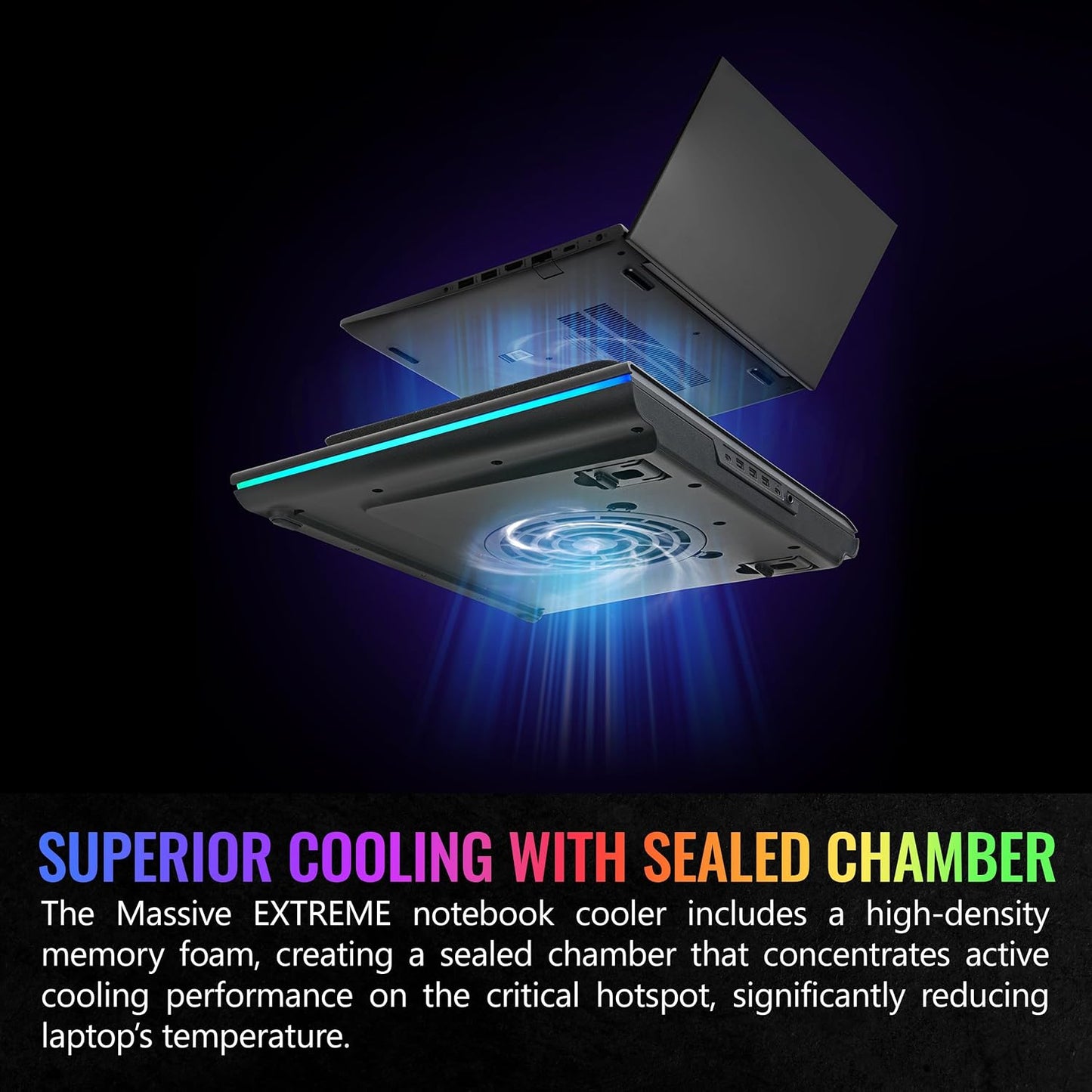 Thermaltake Massive EXTREME Notebook Cooler; Laptop up to 18in; 800~3500 RPM; 48.5 CFM; 120mm Cross Flow Fan; Ambient Temp Sensor; PWM Scroll Wheel; 2 Stage Height & Angle Adjustment; CL-N023-PL12SW-B