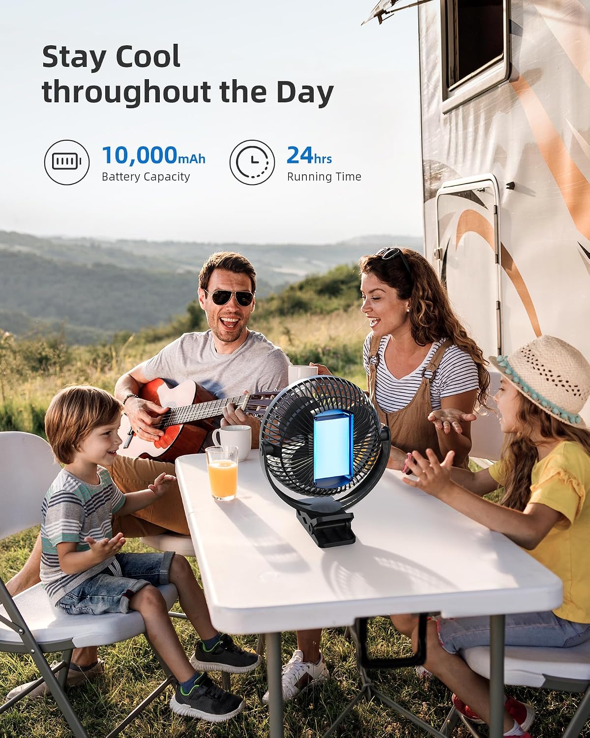 Koonie 8" Clip on Fan, 10000mAh Rechargeable Battery, Strong Airflow | 4 Speeds, Sturdy Clamp, Ideal Portable USB Desk Fan for Office, Golf Cart, Camping, Travel, Tent, Outdoor, Treadmill & Gym