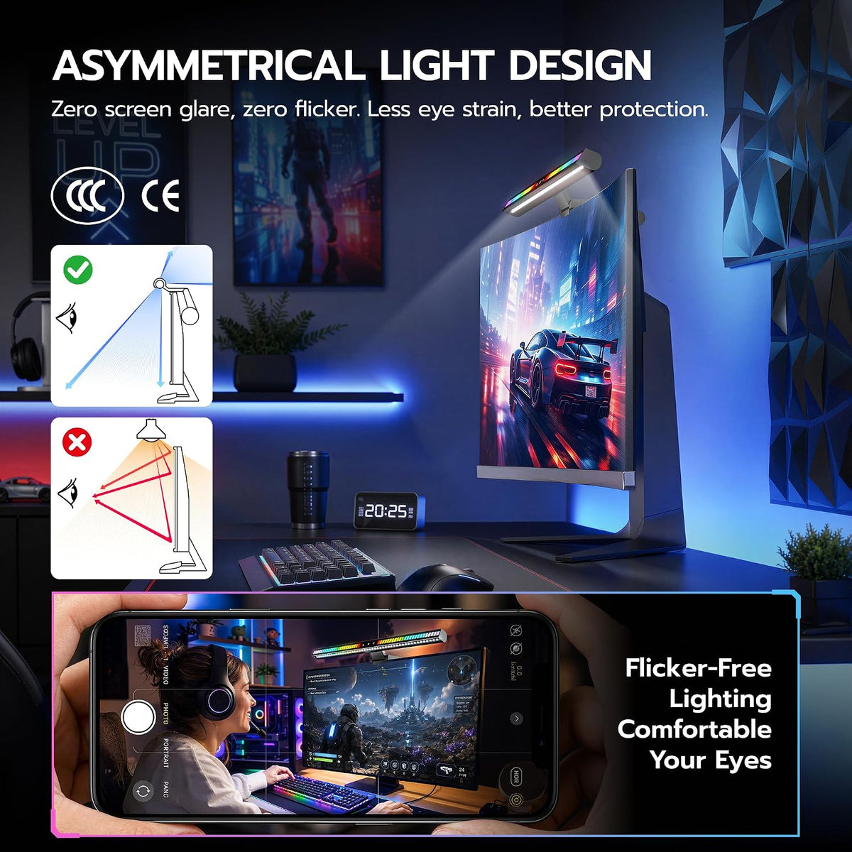 ARES WING Monitor Light Bar with Music Sync, 2-Bar 3-Source RGB Lightbar