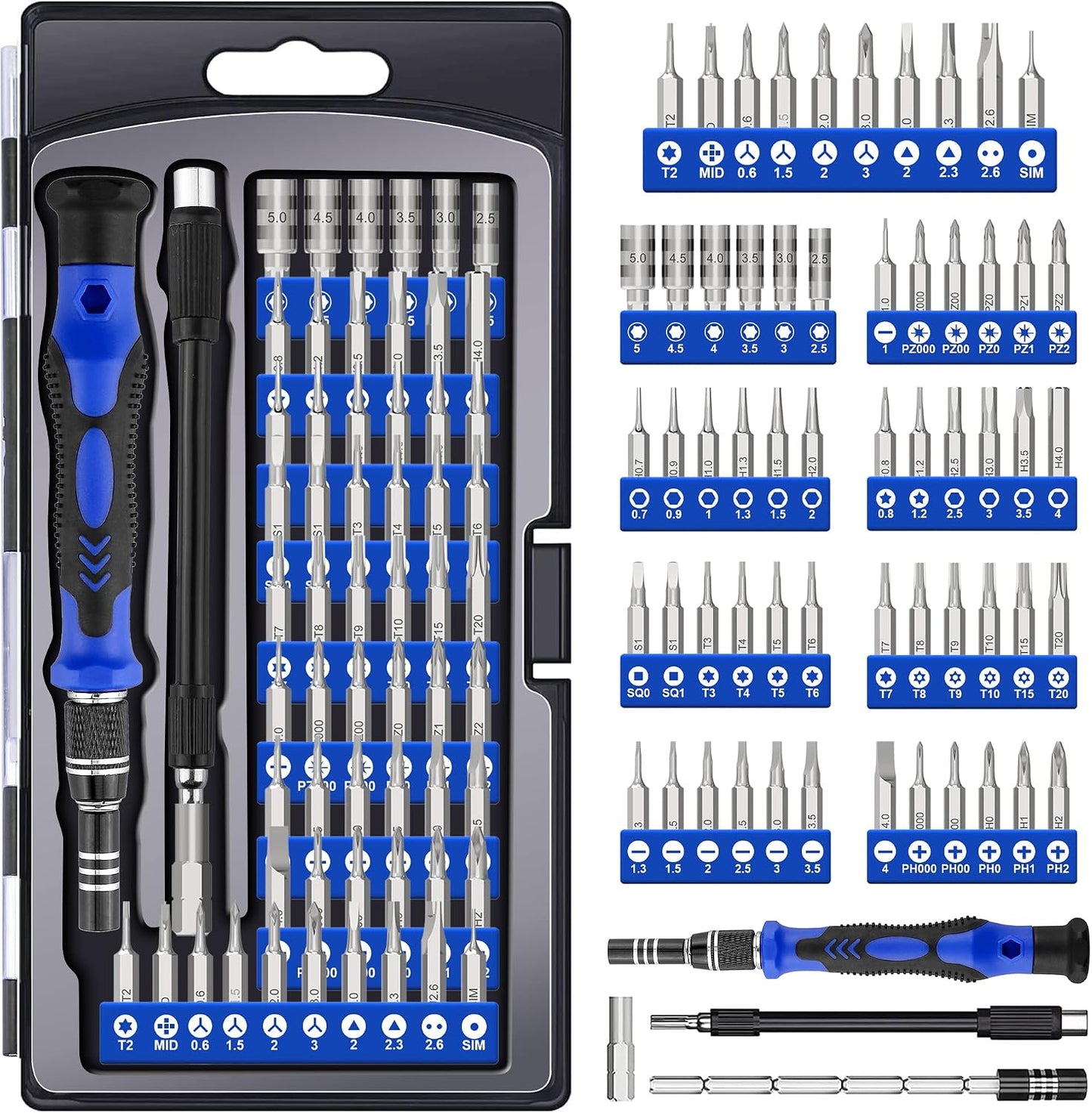 XOOL 62-in-1 Precision Screwdriver Kit, 58 Magnetic Bits, Flexible Shaft & Extension Rod, Electronics Repair Tool for Phone, Laptop, PC, Tablet, Game Console