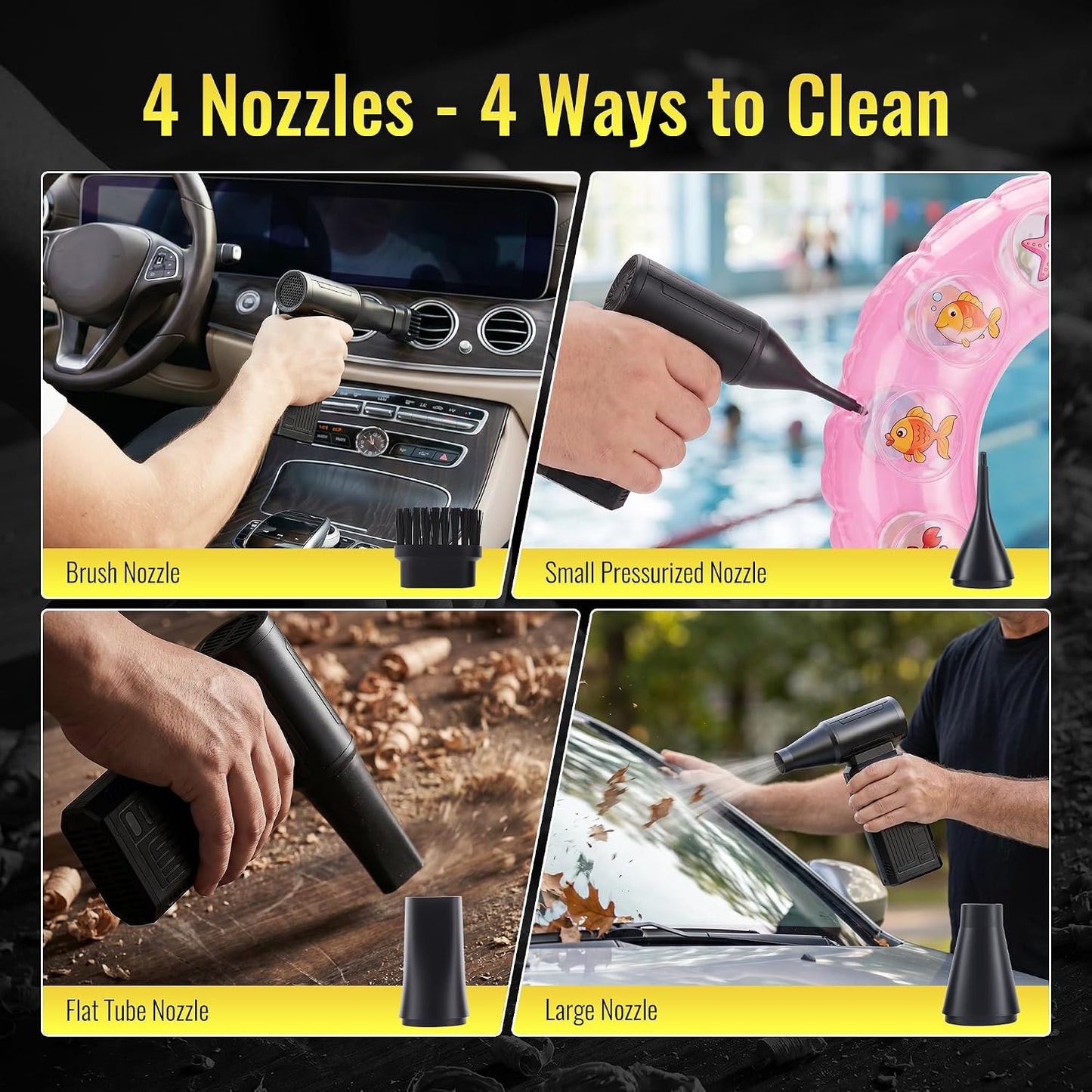 Compressed Air Duster, 130,000 RPM Electric Air Duster Cordless | 4-Speed Rechargeable Blower; for Computer, Keyboard, Car, Home and Cleaning