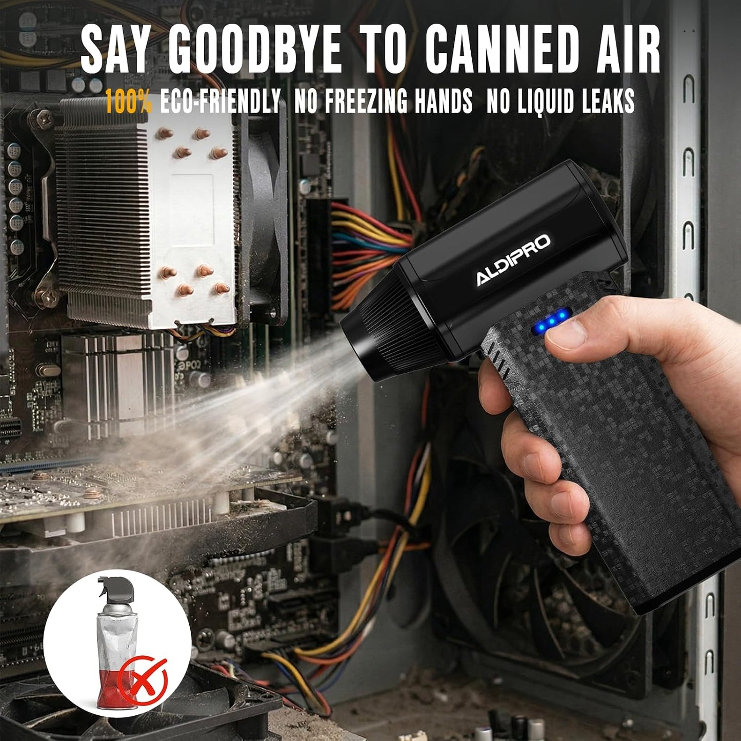 110000 RPM Brushless Compressed Air Duster for Deep PC Keyboard Cleaning | Air Duster with 4 Custom Nozzles for All Electronics, Car Interiors & Any Narrow Crevice, Reusable Canned Air Spray