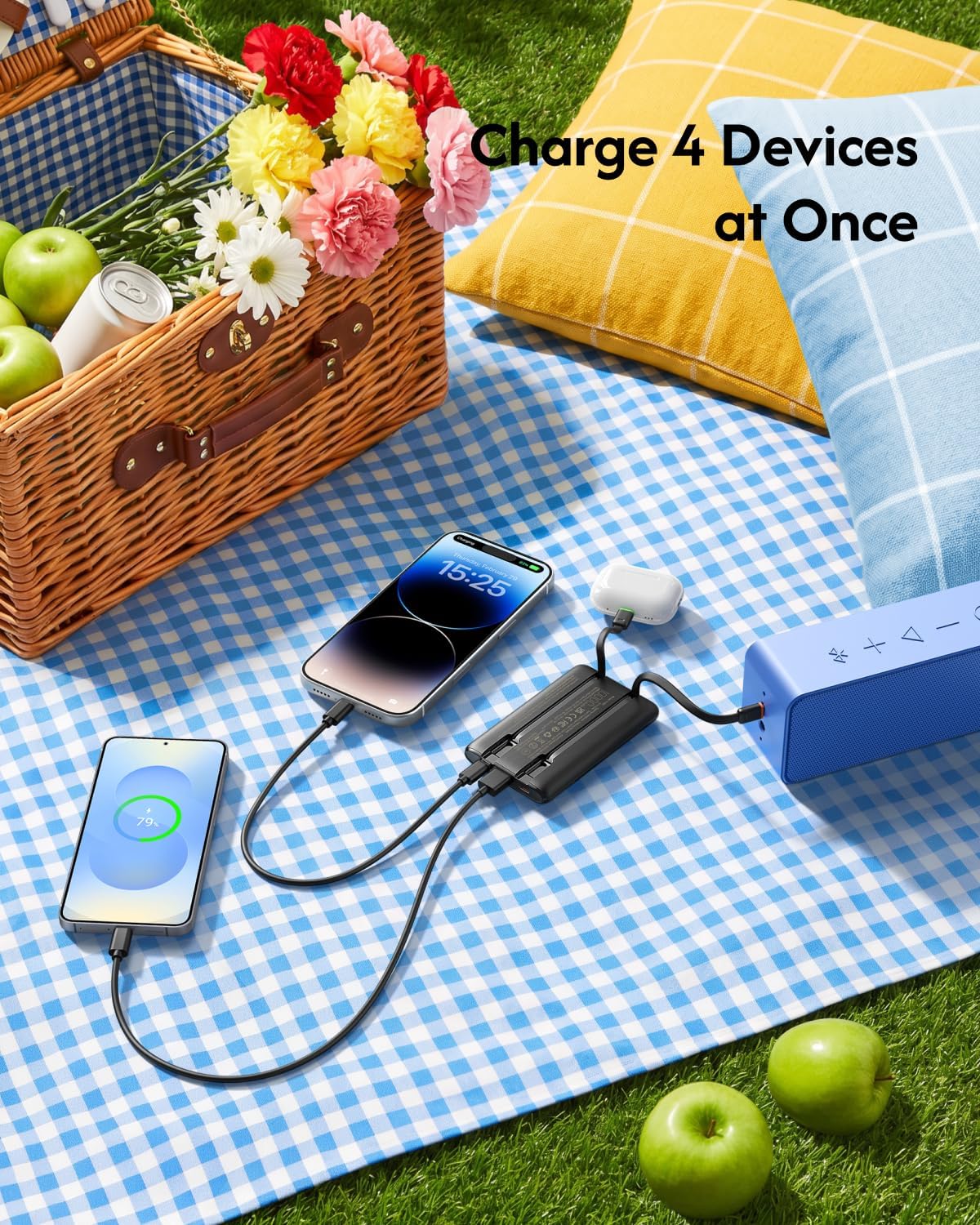 VEGER 10000mAh 22.5W Fast Charging Portable Charger with Built-in Cables | 0.4lb Slim USB C Power Bank, Small Battery Pack for iPhone 17/16/15/14/13 iPad Samsung, Flight Safe, Travel Essential, Black