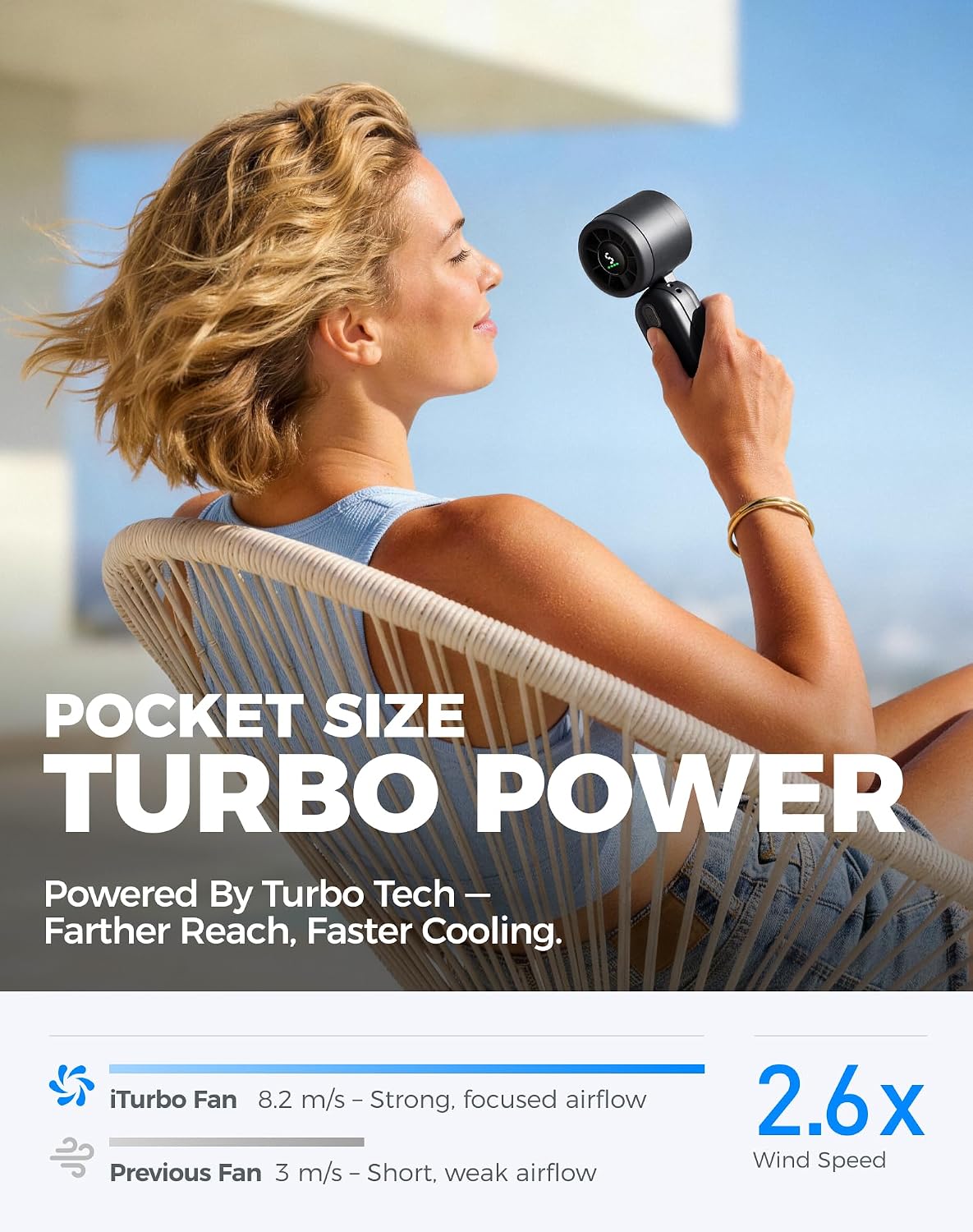 Diveblues Mini Portable Handheld Turbo Fan 27ft/s, 4000mAh Battery | Quiet Motor, 12H Max Cooling, 5 Speeds, LED Display, 3-in-1 Handheld/Neck/Desk Fan for Travel, Cruise & Disney Essentials