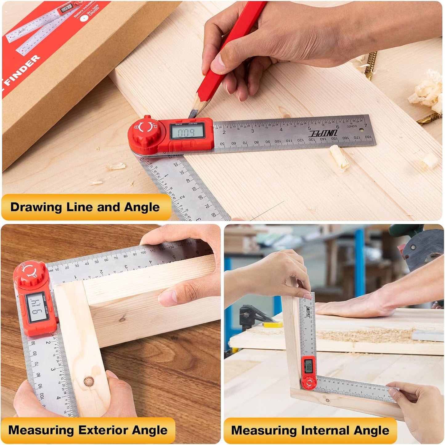 Digital Angle Finder Protractor, Angle Finder Ruler,Stainless steel 7inch 200mm, Angle Measuring Tool for Woodworking,Carpenter,Construction,DIY Measurement (Stainless Steel)