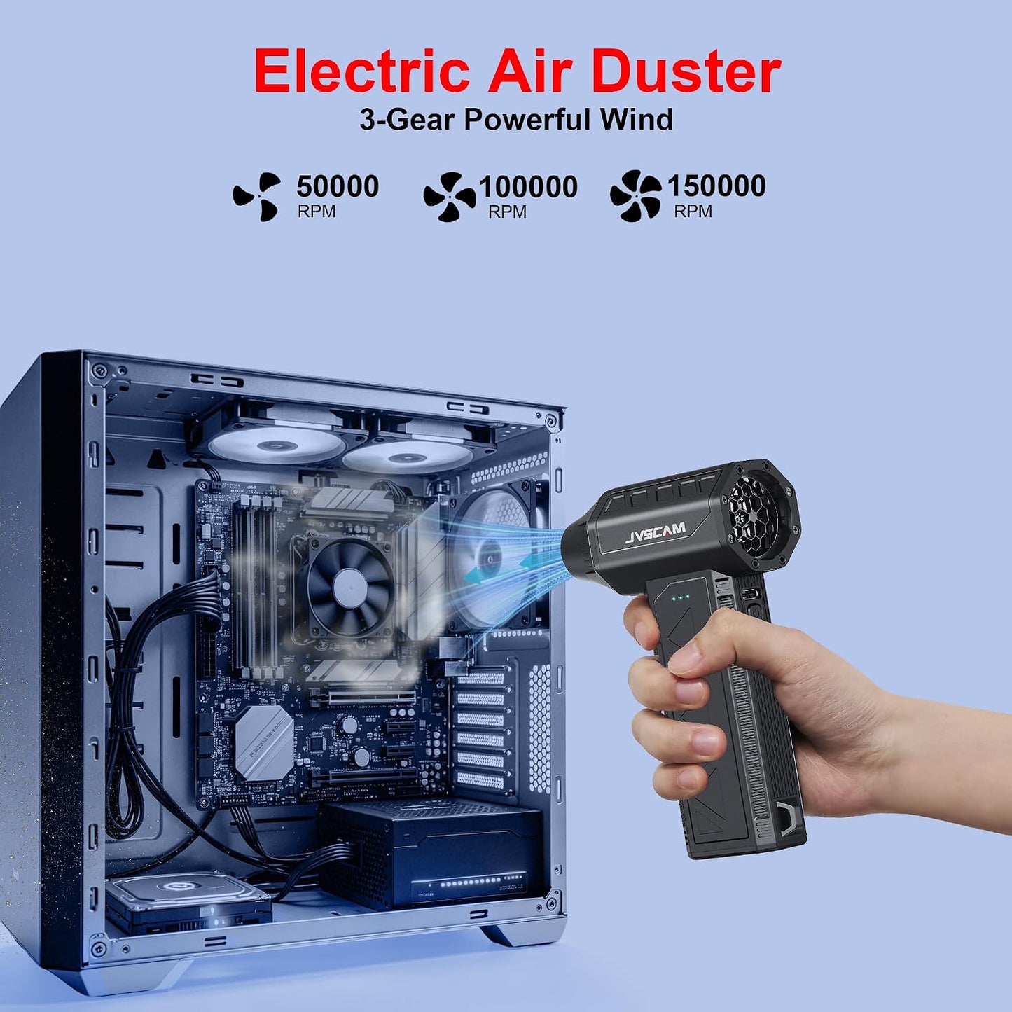 Compressed Air Duster&Vacuum Cleaner, 3-in-1 150000RPM Cordless Air Blower | Car Vacuum Cleaner with Brushless Motor Rechargeable 3-Speed,multiple nozzles for Computer Keyboard Home, Storage Bag Sealing
