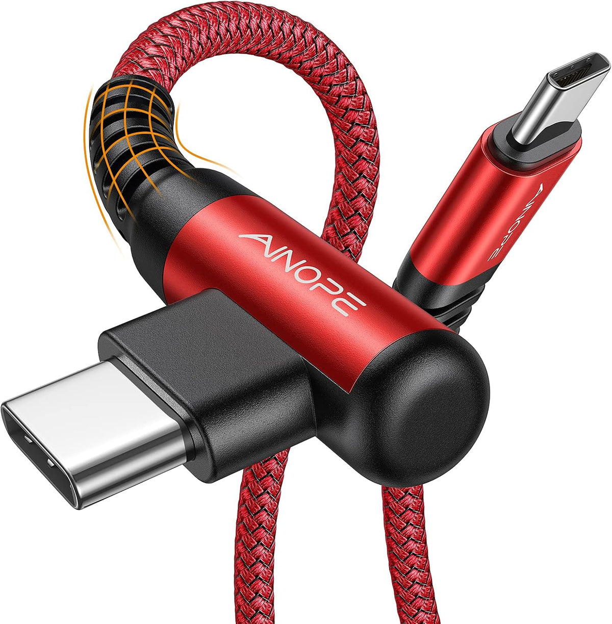 AINOPE USB C Cable 60W 2-Pack 10ft Nylon Braided USB C to USB C Cable Type C Charger Fast Charging Right Angle USBC Cable Charger Cord for iPhone 16 Pro Max 15 Plus Samsung S24 S23 iPad Pro Red