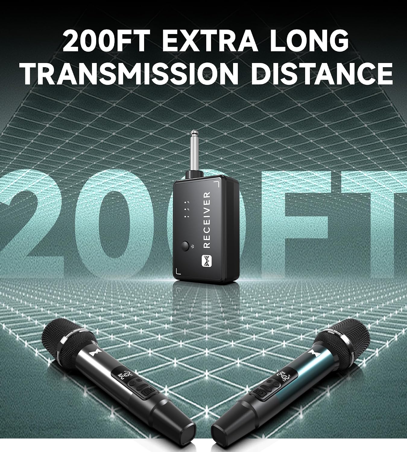 Wireless Microphone, Metal Dynamic Wireless Microphones with One-to-One Chip Connection and Rechargeable Receiver, 40H Duration, 200FT Range Receiving, Volume Control Karaoke Microphone for Singing