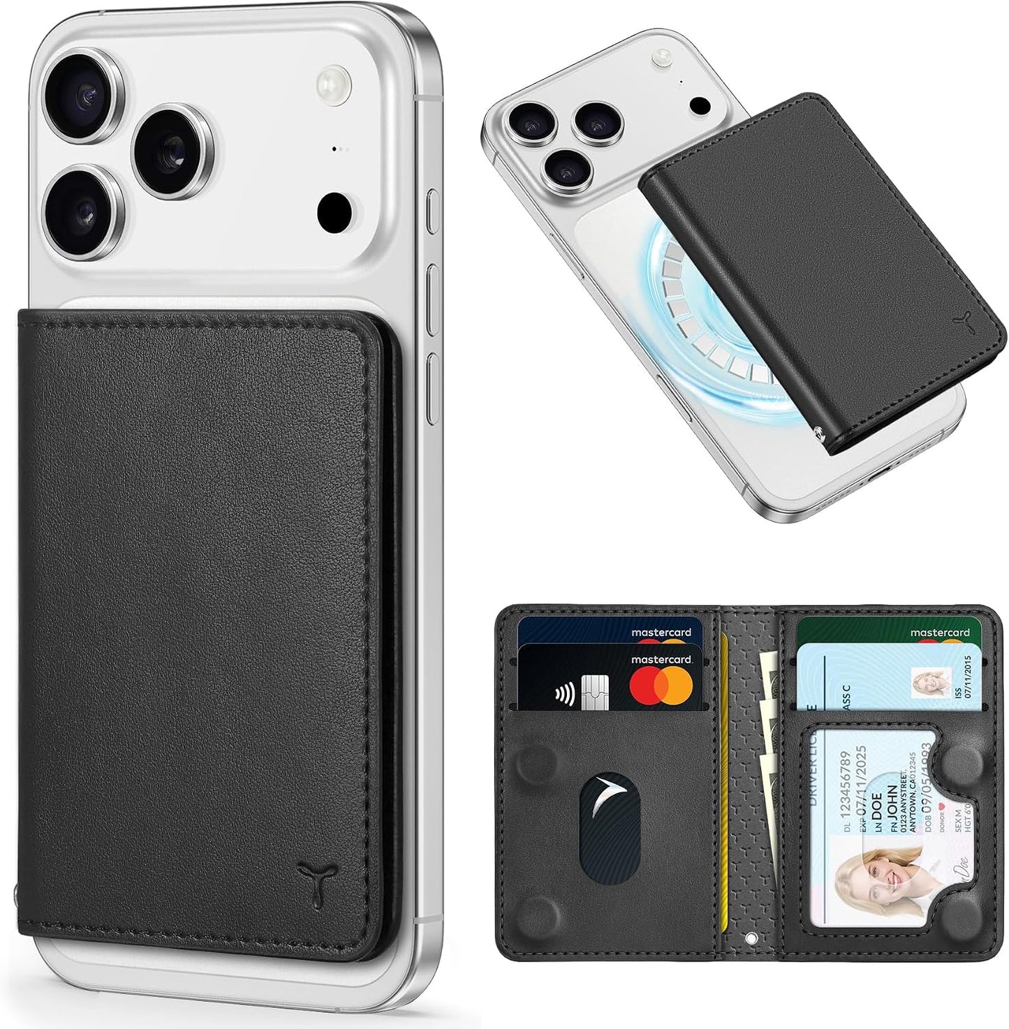 TUCCH for Magsafe Wallet with 6 Card Holders, RFID Blocking, Black | for iPhone 17/17e/16/15/14/13/12 Pro/Pro Max/Plus, Clear ID Window, Folio Magnetic Phone Wallet, PU Leather