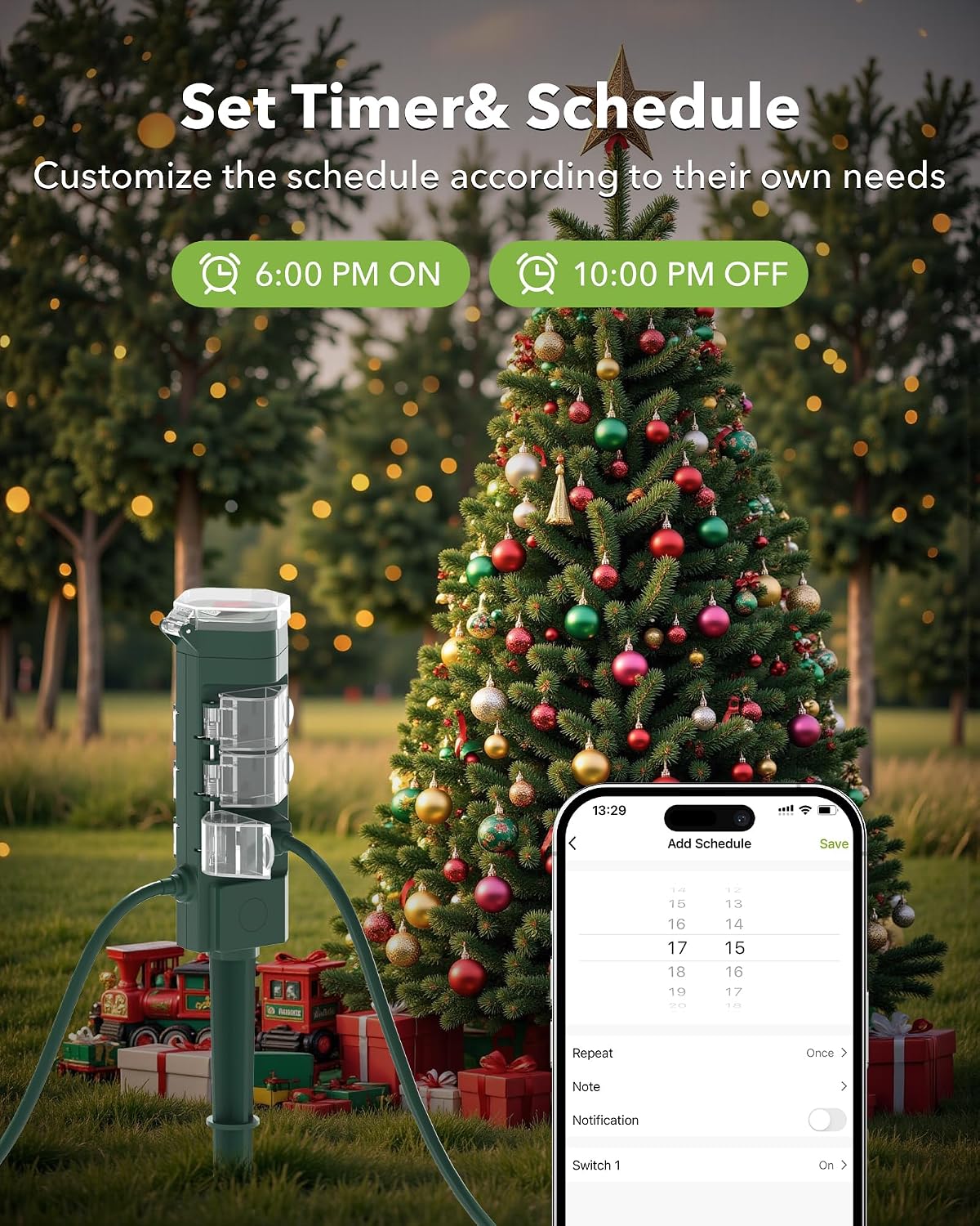 HBN Outdoor Smart Plug Timer,6 Outlets,WiFi Power Stake 6 Ft Cord