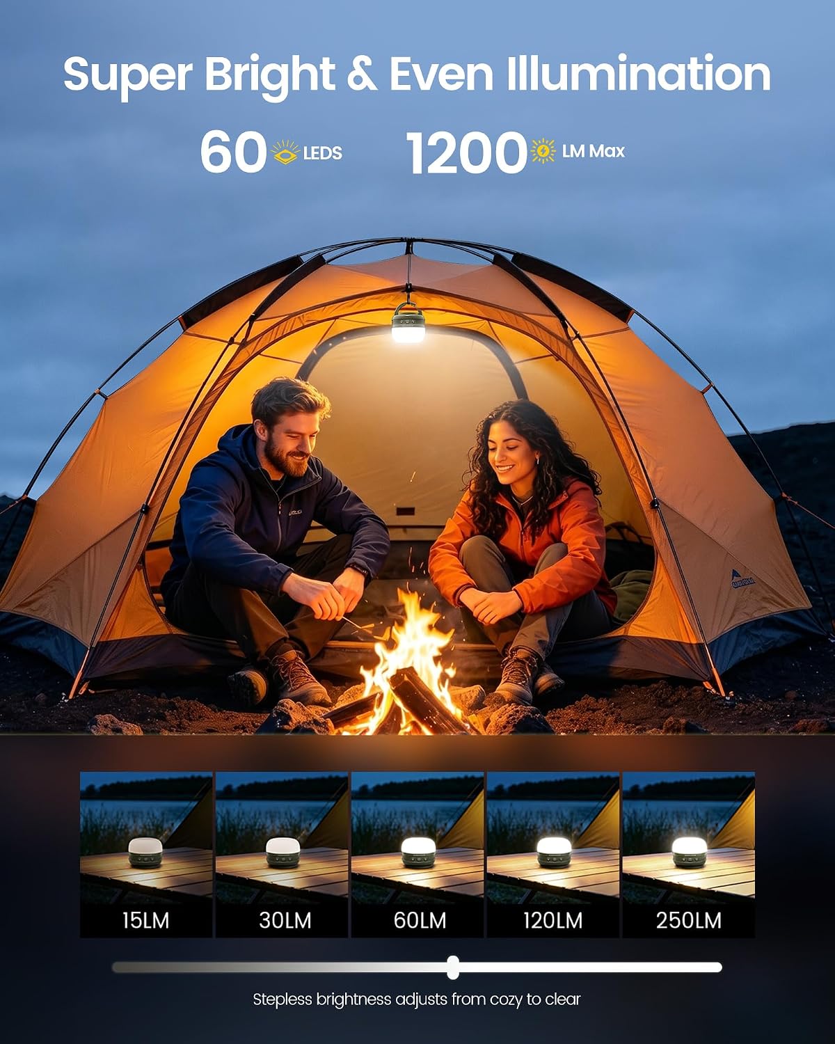 Glocusent 400H Camping Lantern, 5000mAh Rechargeable Lantern, Solar Pocket | Led Camping Lantern with 5 Brightness 3 Modes, IPX5 Waterproof, Pocket Lanterns for Power Outages, Emergency Light, Camping