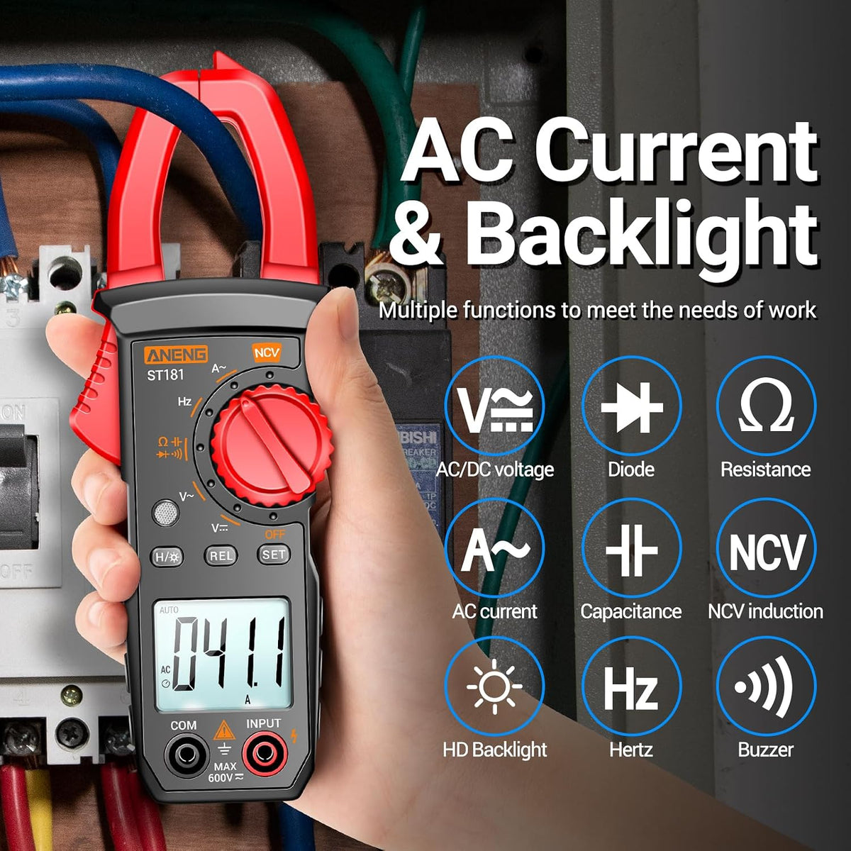ANENG Digital Clamp Meter,Multimeter Tester,4000 Count,NCV,Amp Voltmeter | Measures AC Current, AC/DC Voltage,Capacitance, Resistance, Diodes, Continuity Frequency Backlight Electrican Tools
