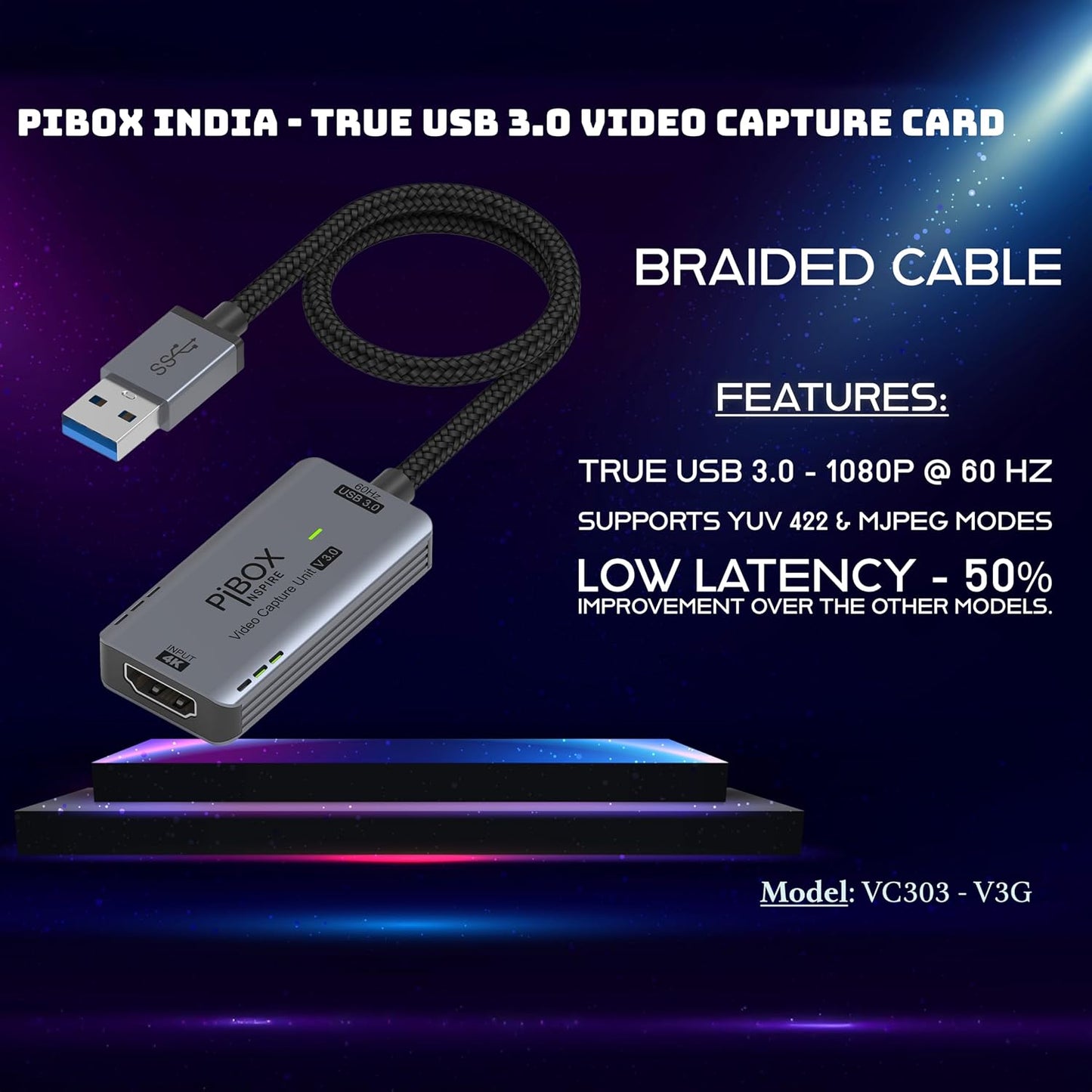 Upgraded Video Capture Card Cable GEN 3 60 FPS, PiBOX INDIA 4K HDMI to USB 3.0 MJPEG YUV Game Capture Device Aluminium Windows Android Mac,HD 1080P 60fps Video Live Streaming Gaming, Teaching - 2024