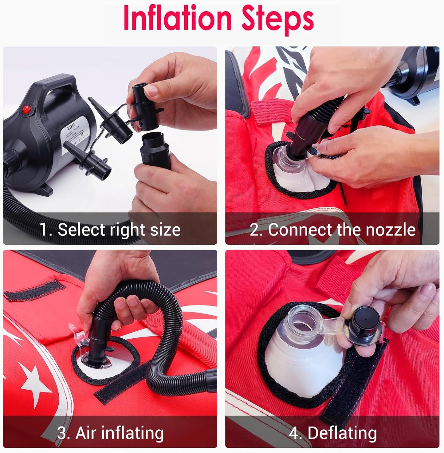 Electric Air Pump 120V for Inflatable Towable Tube/Boat/Air Mattress/Swim Ring/Pool Toy/Snorkel/Water Sports with 5 Valve Adapters