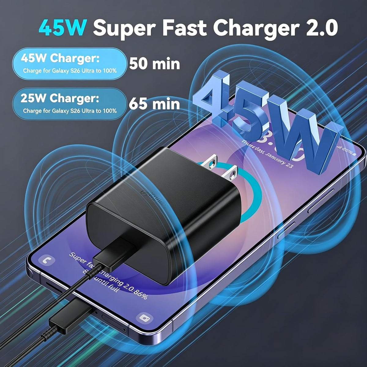 45W Super Fast USB C Android Type C Phone Charger Fast Charging 6.6FT Cord