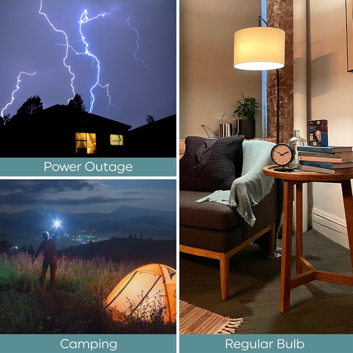 GE LED+ Battery Backup Emergency Light Bulbs A21, 3 Colors, 2 Pack | Stays on during power outages, built-in rechargeable battery, 3 color temperatures, A21 LED, flashlight mode, emergency ready