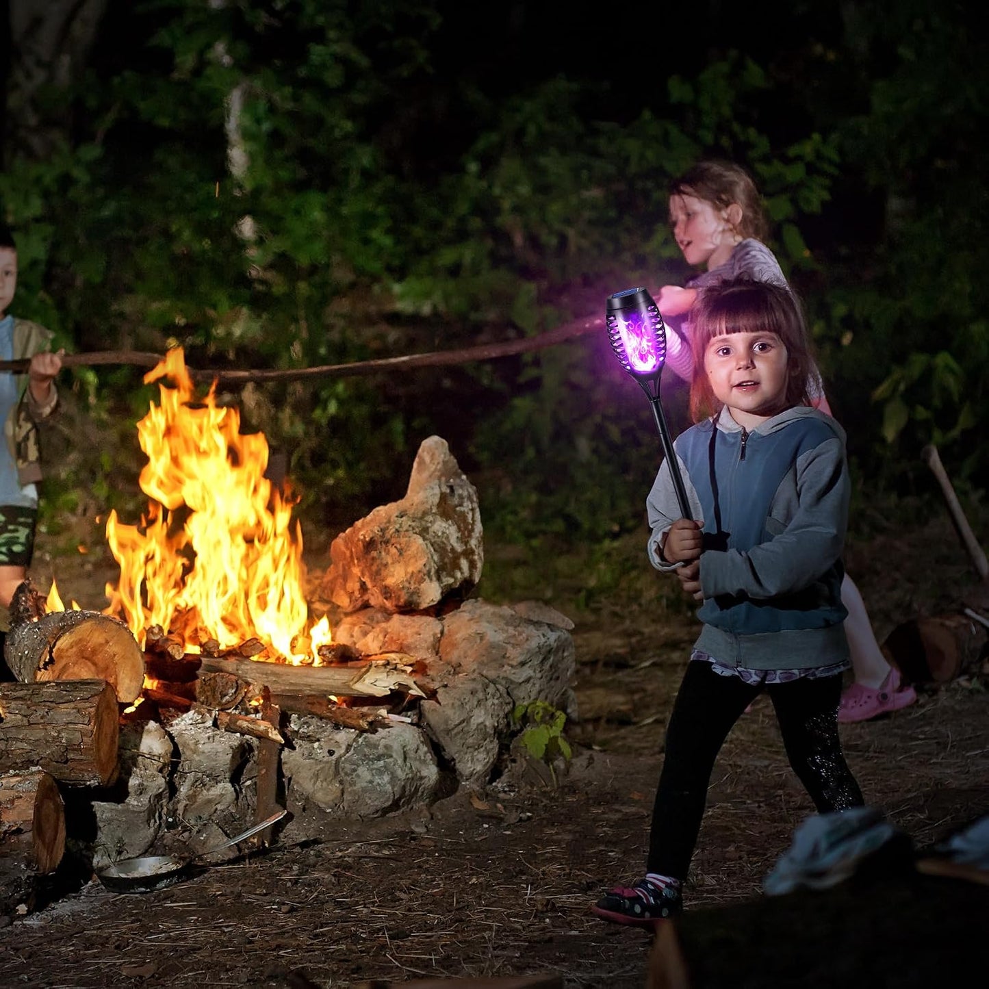 Toodour Solar Torch Flame Lights, 12 Pack Solar Halloween Lights Outdoor | with Flickering Flame, Waterproof Patio Light Landscape Decoration Lighting for Garden Yard Outdoor Halloween Decor - Purple
