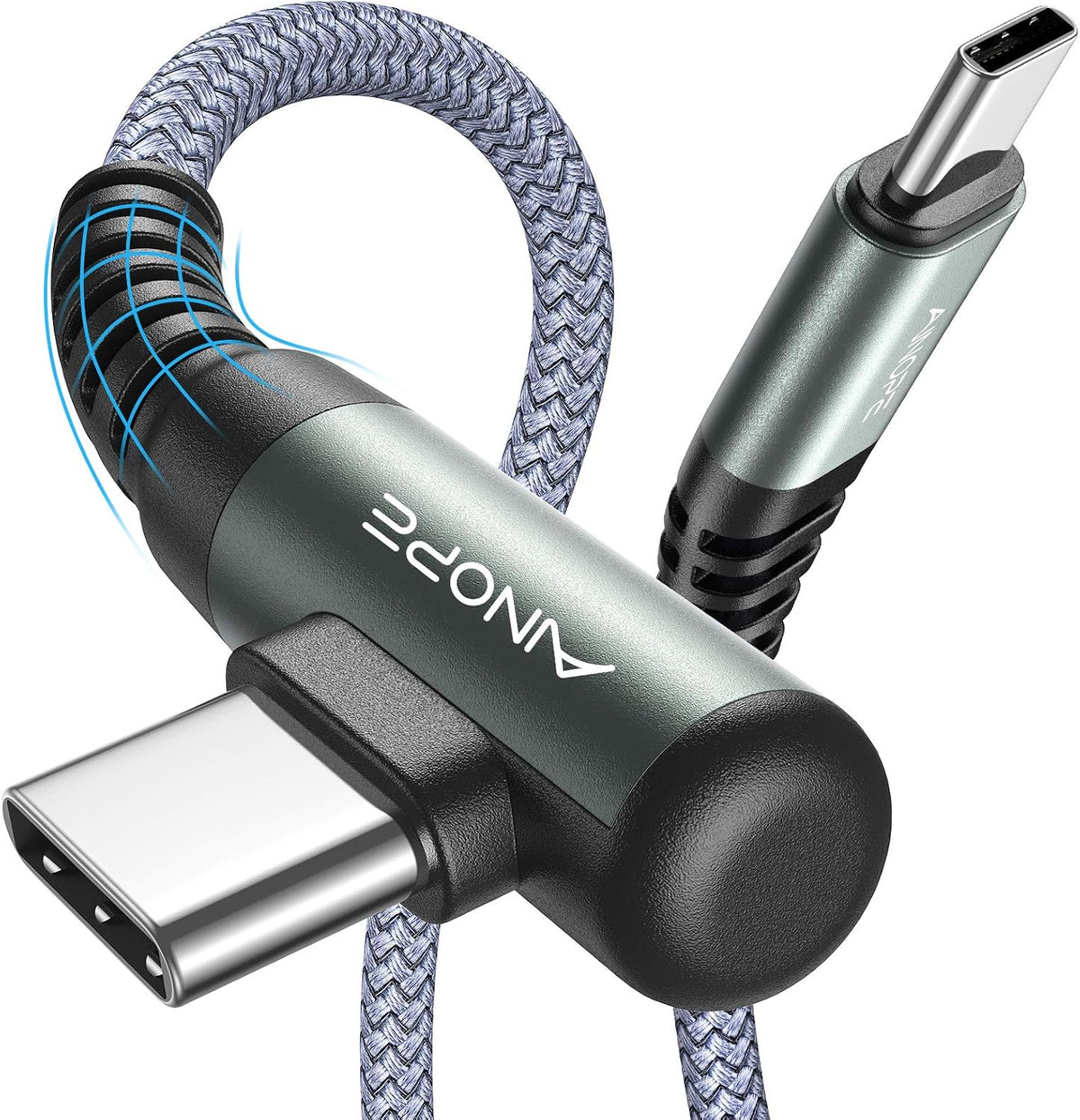AINOPE USB C Cable 60W 4-Pack 3.3FT+3.3FT+6.6FT+10FT Nylon Braided USB C to USB C Cable Type C Charger Fast Charging Right Angle USBC Cable Charger Cord for iPhone 16 Pro Max 15 Plus Samsung S24 Grey