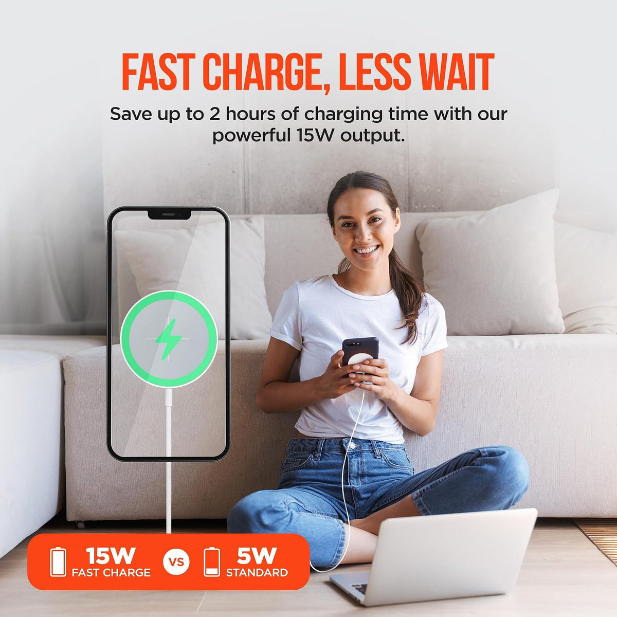 HyperGear Magnetic Fast Wireless Charger - Portable MagSafe Charging Pad, Instant Contact Charging Technology for iPhone Series - Compatible with All MagSafe Cases, Qi-Enabled Devices - White
