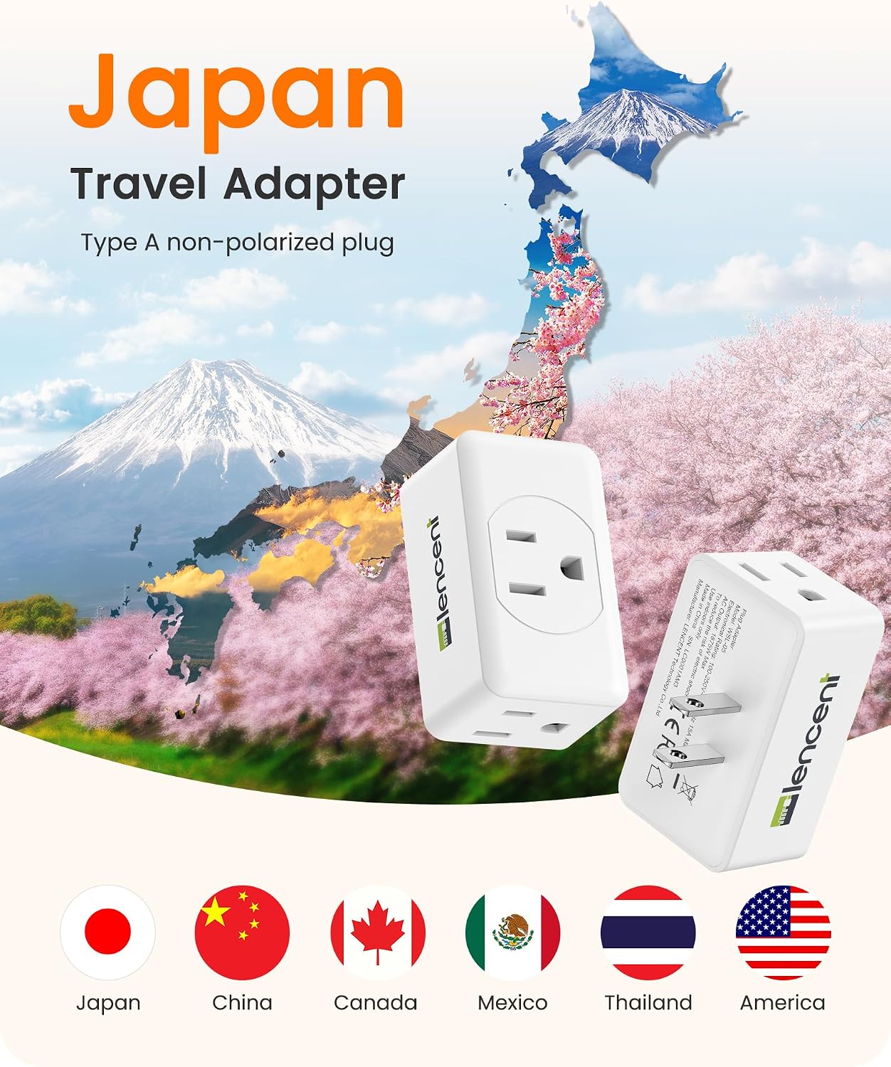 LENCENT 2 Prong to 3 Prong Outlet Adapter, Wall Plug Extender | Multiple Outlet Wall Plug with 3 AC, Non Grounded Outlets Expander for Japan Travel Kitchen Office Older House, 4 Pack