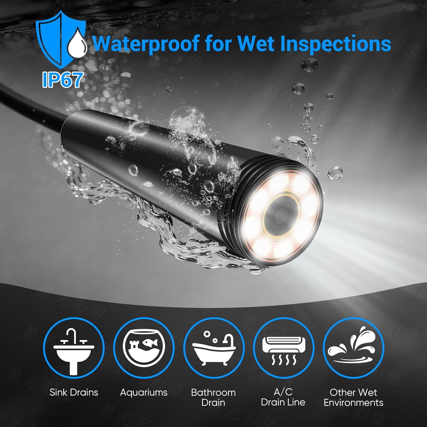 Endoscope Camera with Light,1920P HD Borescope with 8 Adjustable LED Lights | Endoscope with Semi-Rigid Snake Cable, IP67 Waterproof Inspection Borescope for iOS and Android-16.4ft Single Lens