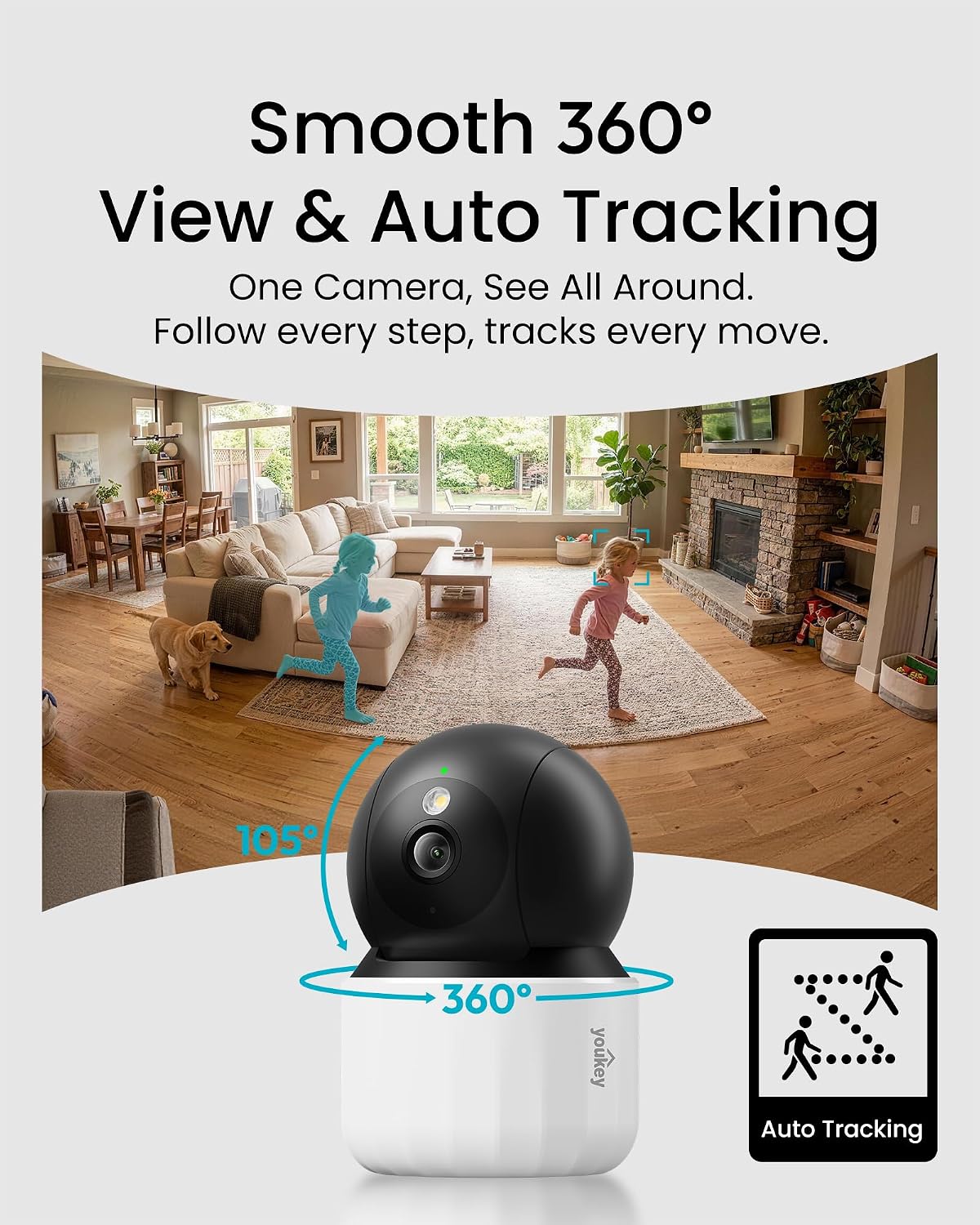 youkey 2K Indoor Secuirty Camera, 360° View Baby Monitor, Pet/Dog Camera