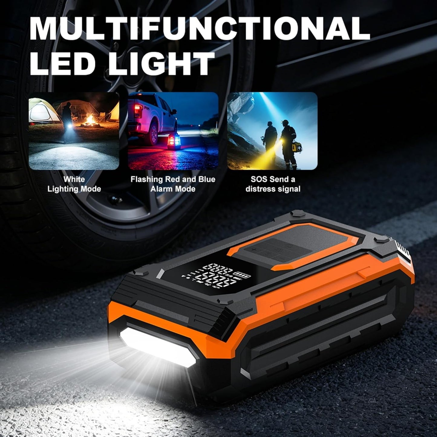 Tire Inflator Portable Air Compressor Cordless Air pump for Car Tires | 4 × Fast Inflation 35L/Min, Digital Dual Display, Auto Shutoff, LED Light, for Car, Motorcycle, Bike, Pickup Truck and Balls