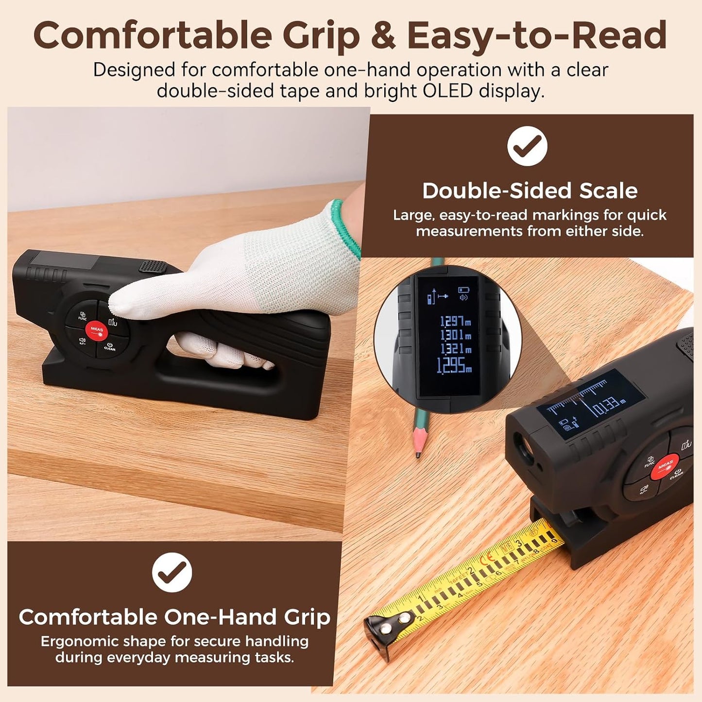 393Ft Digital Tape Measure 3-in-1 Laser Tape Measure & 16ft Tape | Area/Volume/Pythagorean Calculation, OLED Display, Type-C Recharge, M/in/Ft Unit Switch, for Room Measurement & DIY Projects