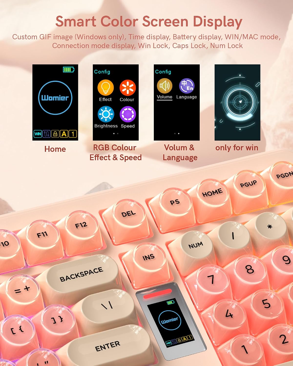 Keymatic Foundation Mechanical Keyboard,98% Pink Creamy Keyboard Gaming Keyboard,3 Mode with Multimedia Screen,RGB Backlit,Jelly MOA Profile keycaps for Win/Mac,Pink