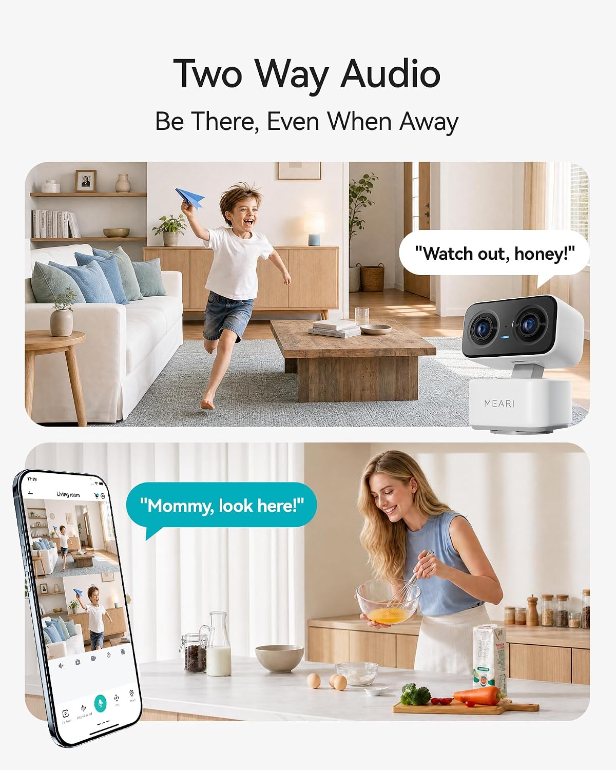 MEARI WiFi Security Camera, 2.5K Dual‑Lens Indoor Cameras for Home Security