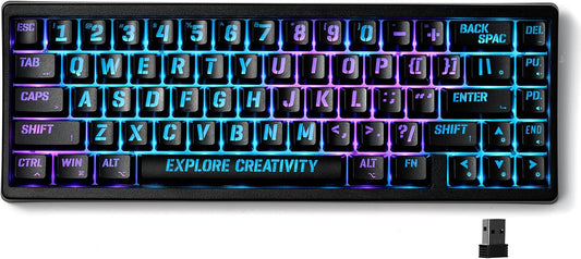 x XVX M67 Wireless 60% Percent Keyboard, QMK/VIA Topographic Gaming Keyboard, Tri-Mode Thocky Creamy Mechanical Key board, Hot Swappable Gasket Mount RGB IMD Tech for Win/Mac, Miami Theme, Black