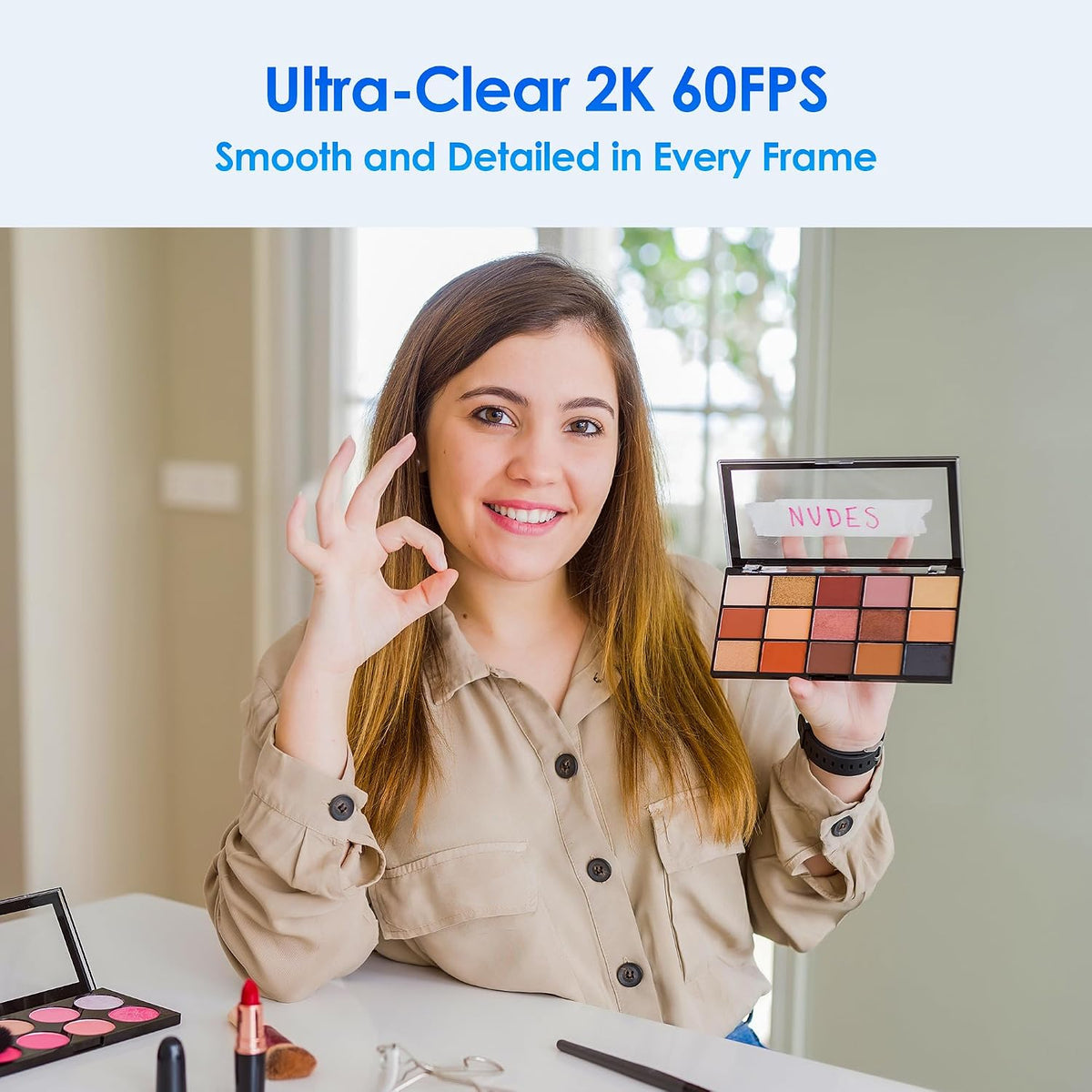 saylas 2K Webcam with Lights, HD Webcam for PC, 2K@60FPS Web cam with Microphone, 65° FOV, Autofocus, Noise Cancellation, Privacy Cover, Web Camera for Computer/Laptop, USB Streaming Computer Camera