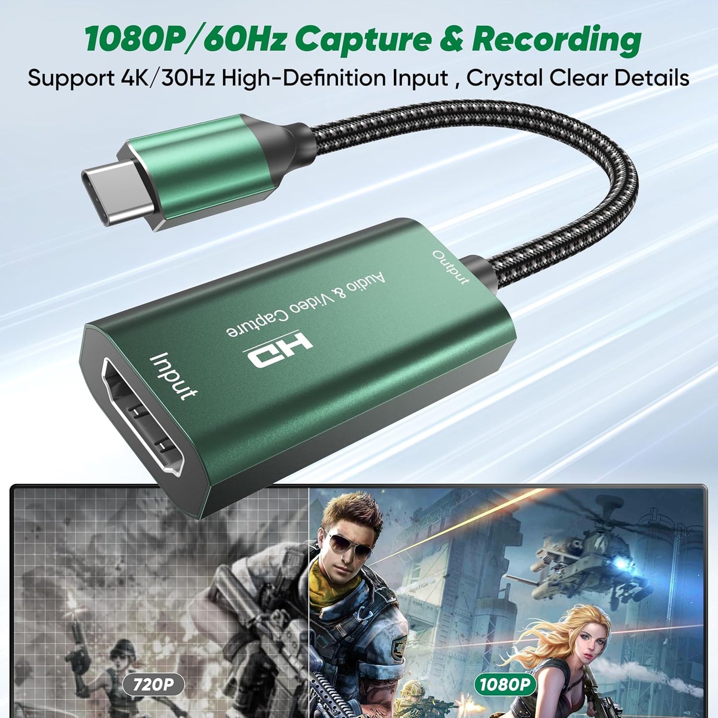 Video Capture Card,4K USB 3.0 HDMI to USB C Capture Card,1080P 60FPS Capture Card for Gaming, Streaming, Compatible with IPad Windows Mac OS Switch PS5/4 Xbox OBS Zoom DSLR Camera (Green)