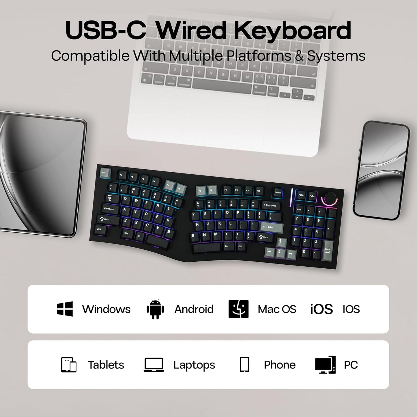 MechLands Feker Alice98 Ergonomic 98 Keys Custom Mechanical Keyboard | VIA Programmable, USB-C Wired Gaming Keyboard, Hot Swappable, 5 Layer Paddings, Control Knob, NKRO, RGB for Win/Mac (Black)