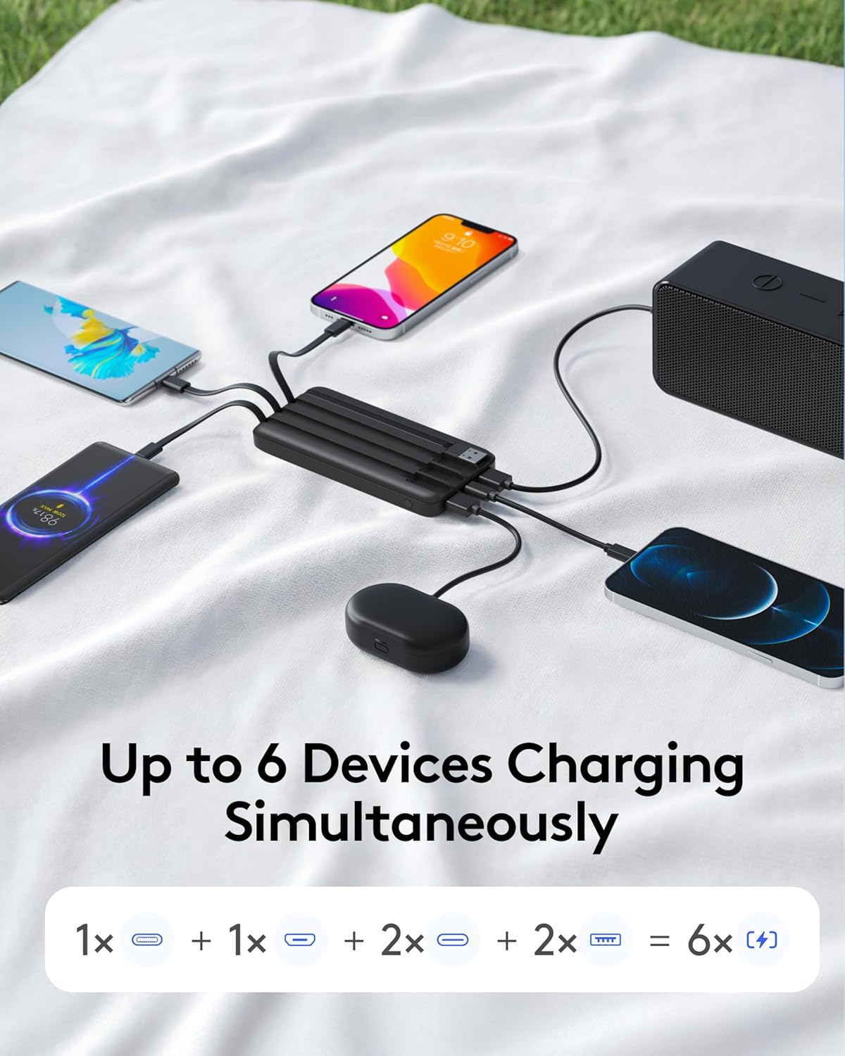 Orfeika Fast Charging Portable Charger Power Bank with Built-in 4 Cables | 10000mAh|Ultra-Slim&Light|Flight-Safe|Power 6 Devices at Once|22.5W|Battery Pack For iPhone,Samsung,Google|Travel Essentials