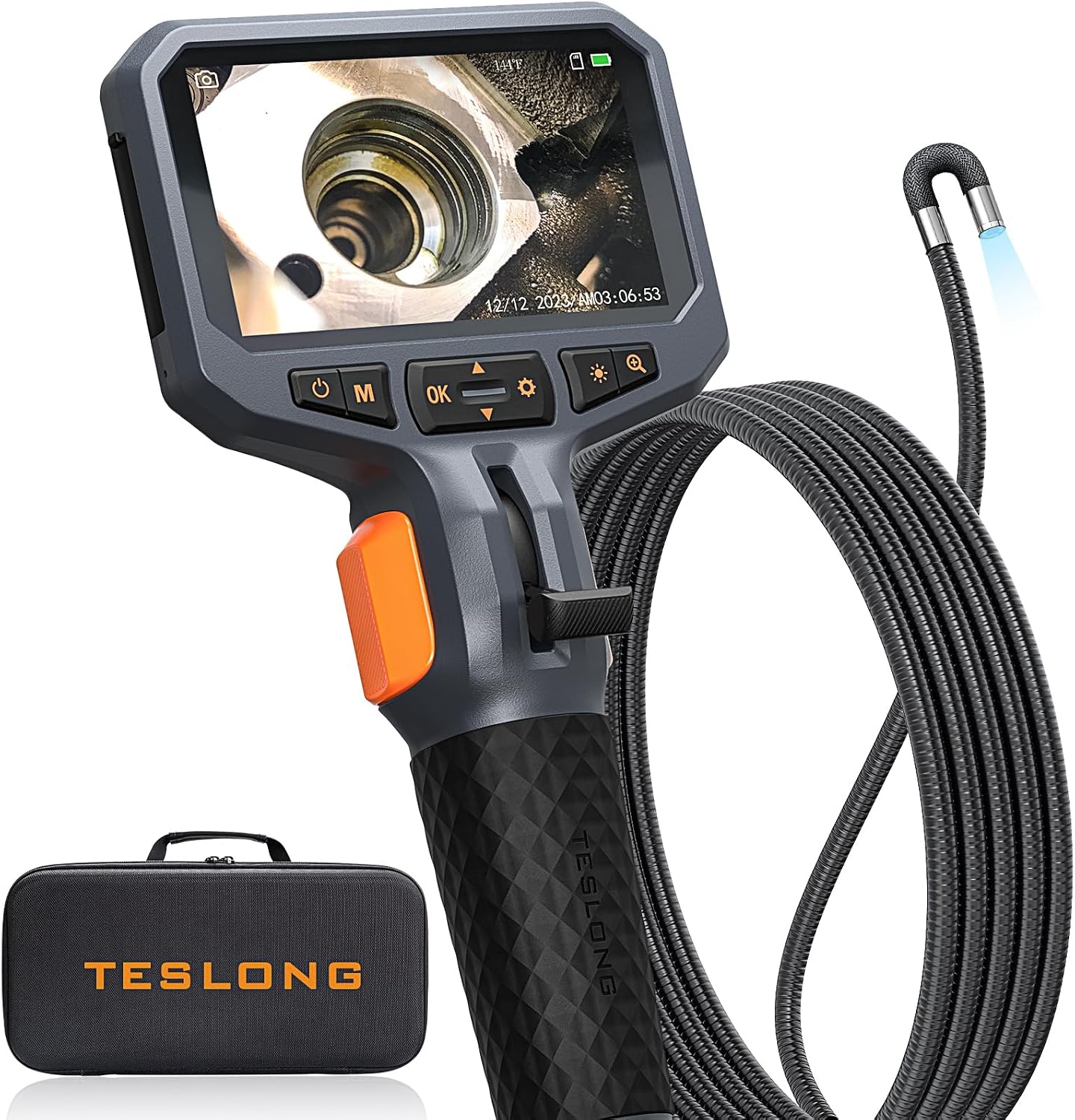 Teslong 10FT Articulating Borescope for Mechanic Automotive HVAC Wall Drain | 0.25inch Endoscope, 2.0MP HD Camera, 6 LED Lights, 210° Articulation, 4.5" IPS Screen, 32GB, IP67 Waterproof, Carrying Case