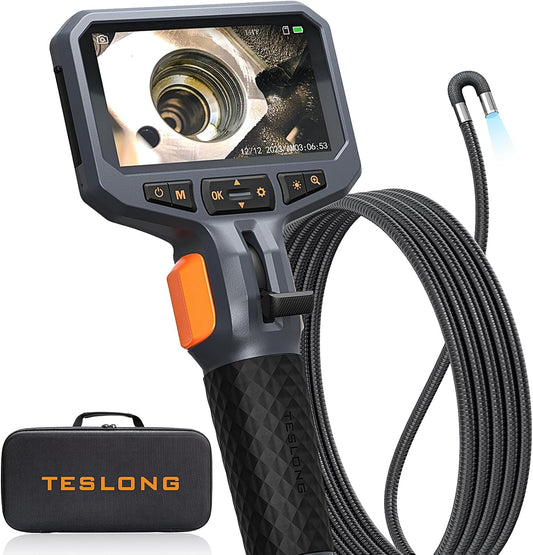 Teslong 10FT Articulating Borescope for Mechanic Automotive HVAC Wall Drain | 0.25inch Endoscope, 2.0MP HD Camera, 6 LED Lights, 210° Articulation, 4.5" IPS Screen, 32GB, IP67 Waterproof, Carrying Case