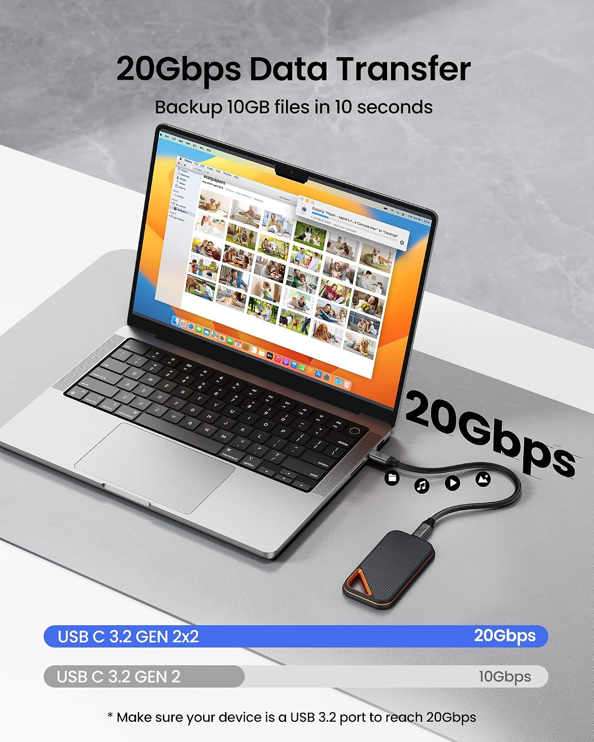 Silkland USB C Monitor Display Cable 3.3FT,8K@30Hz, 4K@144Hz/120Hz, 4K@60Hz | 20Gbps Data Transfer, 240W PD Charging, USB C 3.2 Gen 2x2 Cable, Compatible for iPhone 17, MacBook,CarPlay, Portable Monitor