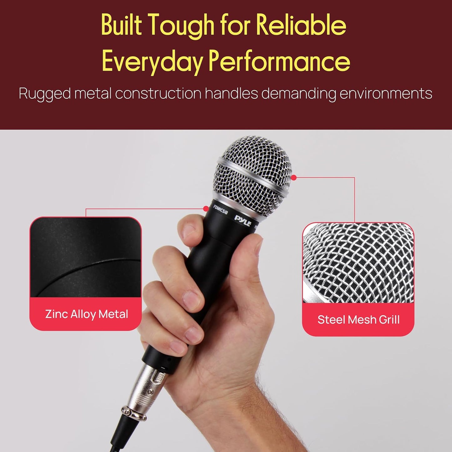 Pyle Microphone, Dynamic Cardioid, XLR Cable Included, Unidirectional, Rugged Construction, Built-in Pop Filter, Perfect for Stage & Studio, High Gain, Ultra-Wide Frequency Response, 15ft Cable