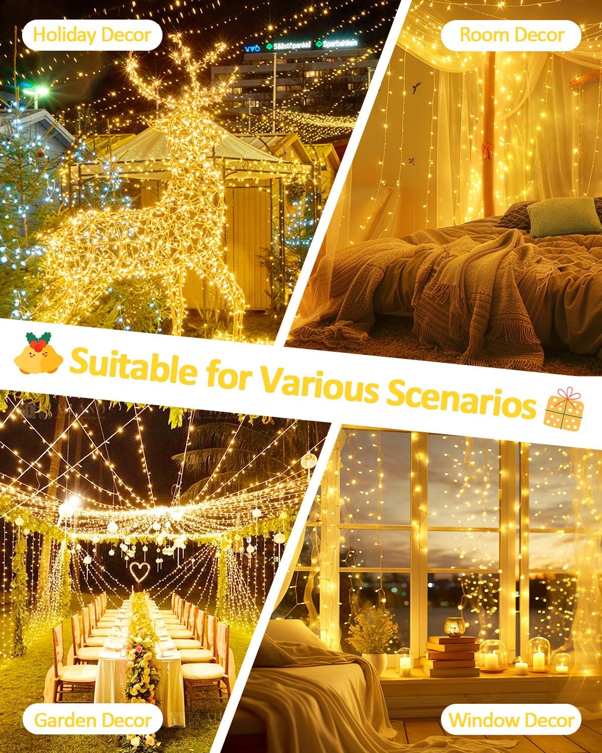 2 Pack 200 LED Battery Operated String Lights, 8 Modes Twinkle Fairy Lights | 66FT Warm White Christmas Lights Indoor Outdoor, Waterproof Battery Lights for Bedroom Party Porch Tree Holiday Decorations
