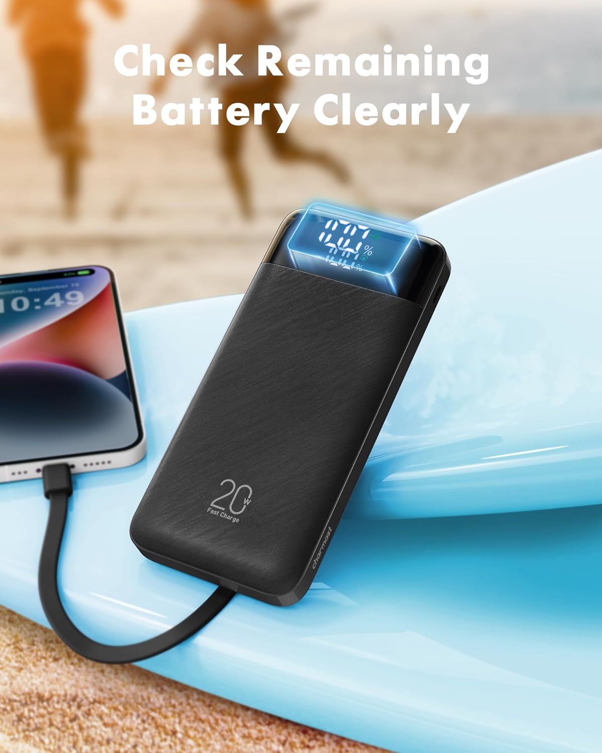 charmast 20000mAh Portable Charger with Built in Cables, 22.5W Travel Power Bank Fast Charging, USB C Cell Phone Battery Pack for iPhone 17/16/15/14/13/12 Series, iPad, Samsung, Android, Tablet