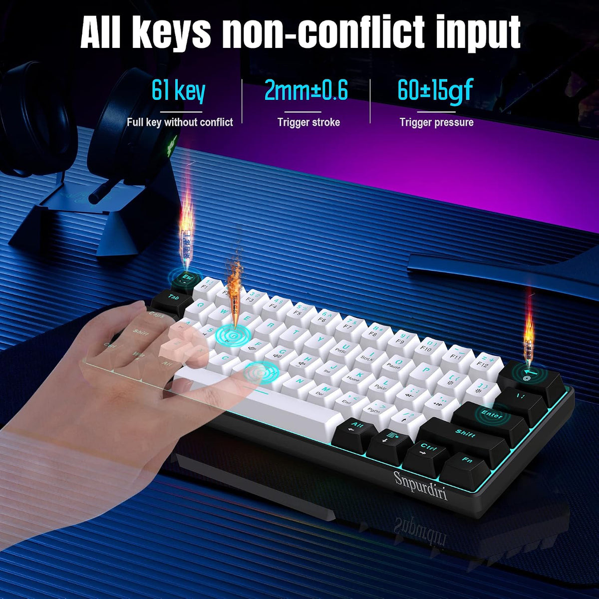 Snpurdiri 60% Mechanical Gaming Keyboard (Black-White, Brown Switches)