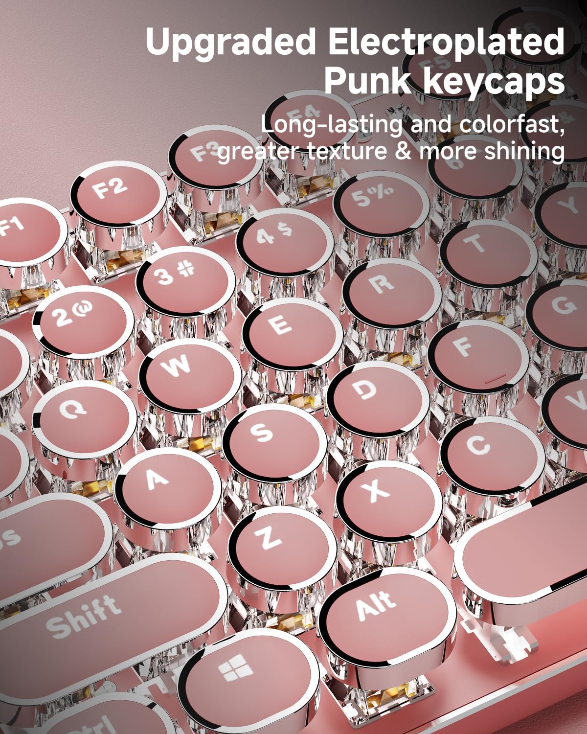 TK950 Typewriter Wireless Mechanical Keyboard, Aesthetic Tri-Mode Bluetooth/2.4G/Wired Retro Punk Typewriter Keyboard with White Backlit, Blue Switch, Round Keycaps for Laptop/Mac/iPad/Win, Pink
