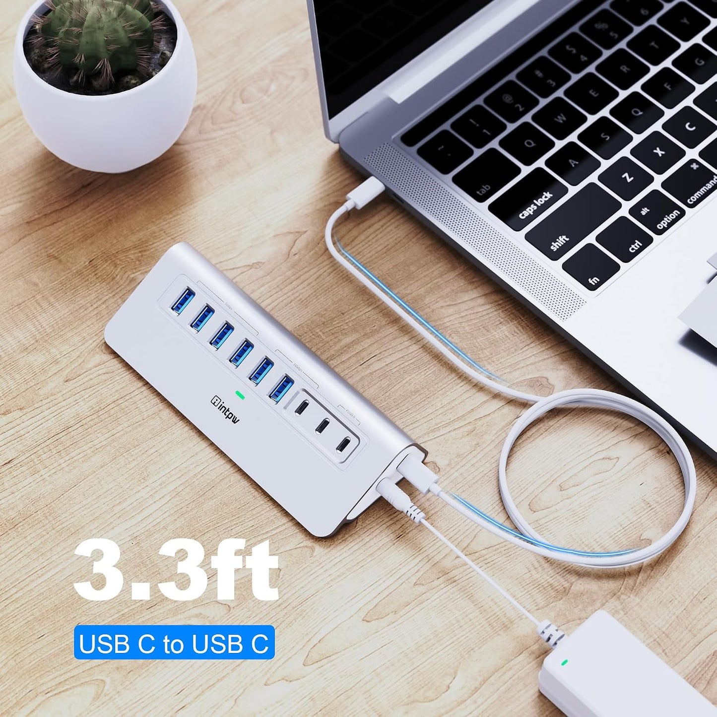 Powered USB Hub 10Gbps, intpw 9-Port USB 3.2 Hub, USB C Hub with USB A/USB C 3.2, 4 USB 3.0, 2 PD 45W Charging Ports, 65W Power Adapter and 3.3FT Cable, Aluminum USB Hub for PC,Laptop,iPhone 17/16/15