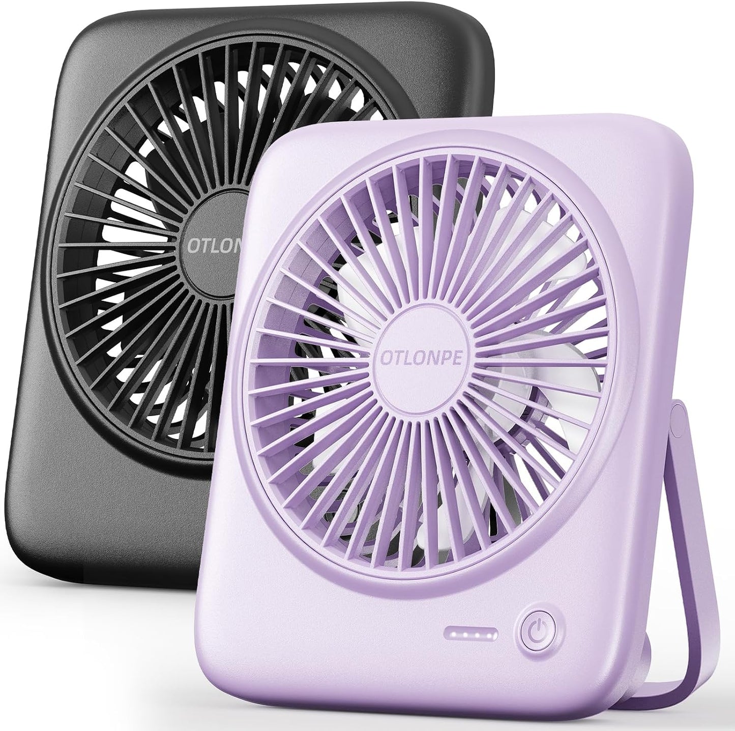 Otlonpe Personal Portable Desk Fan 2 Pack, 4000mAh Small Rechargeable Portable Fan Battery Operated & USB Powered for Travel Sleeping Bedroom Office Home Table, Cordless, Quiet, 4-Speed, 6.5 Inch